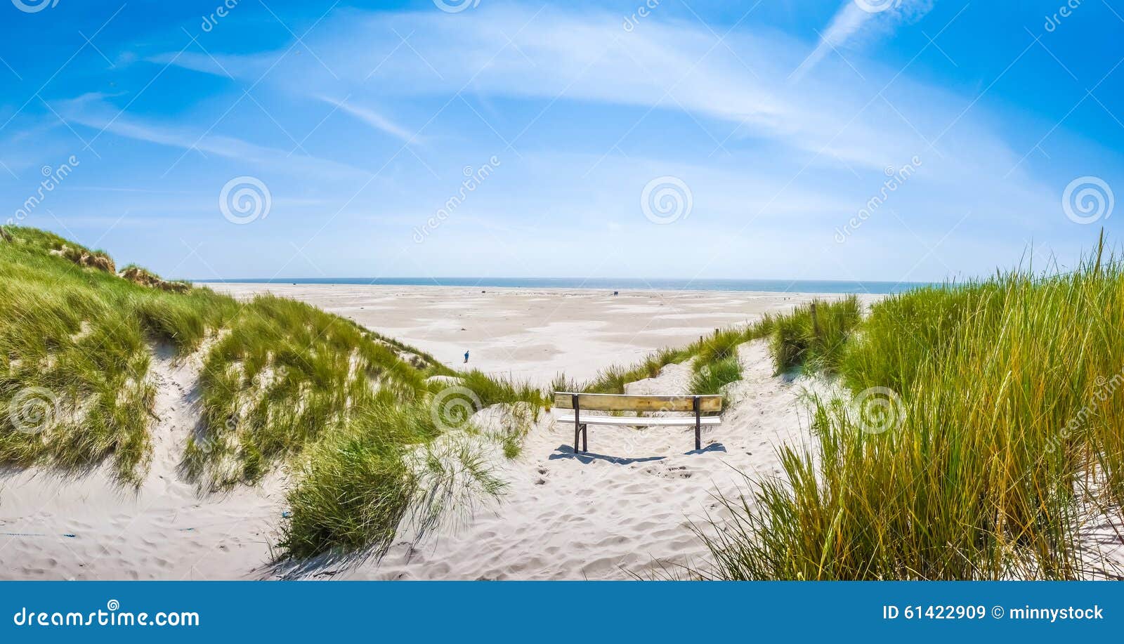 beautiful tranquil dune landscape and long beach at north sea, germany