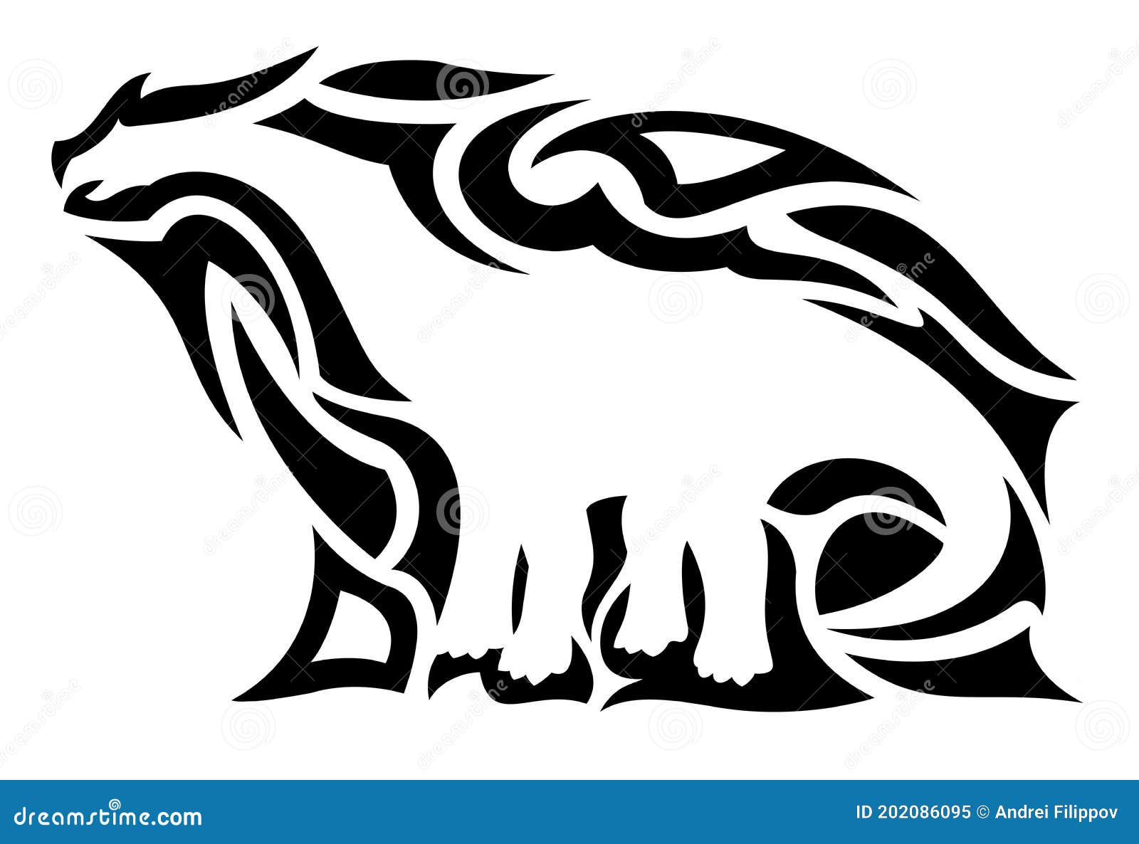 Tribal Tattoo Art with White Dinosaur Silhouette Stock Vector - Illustration of clipart, isolated: 202086095