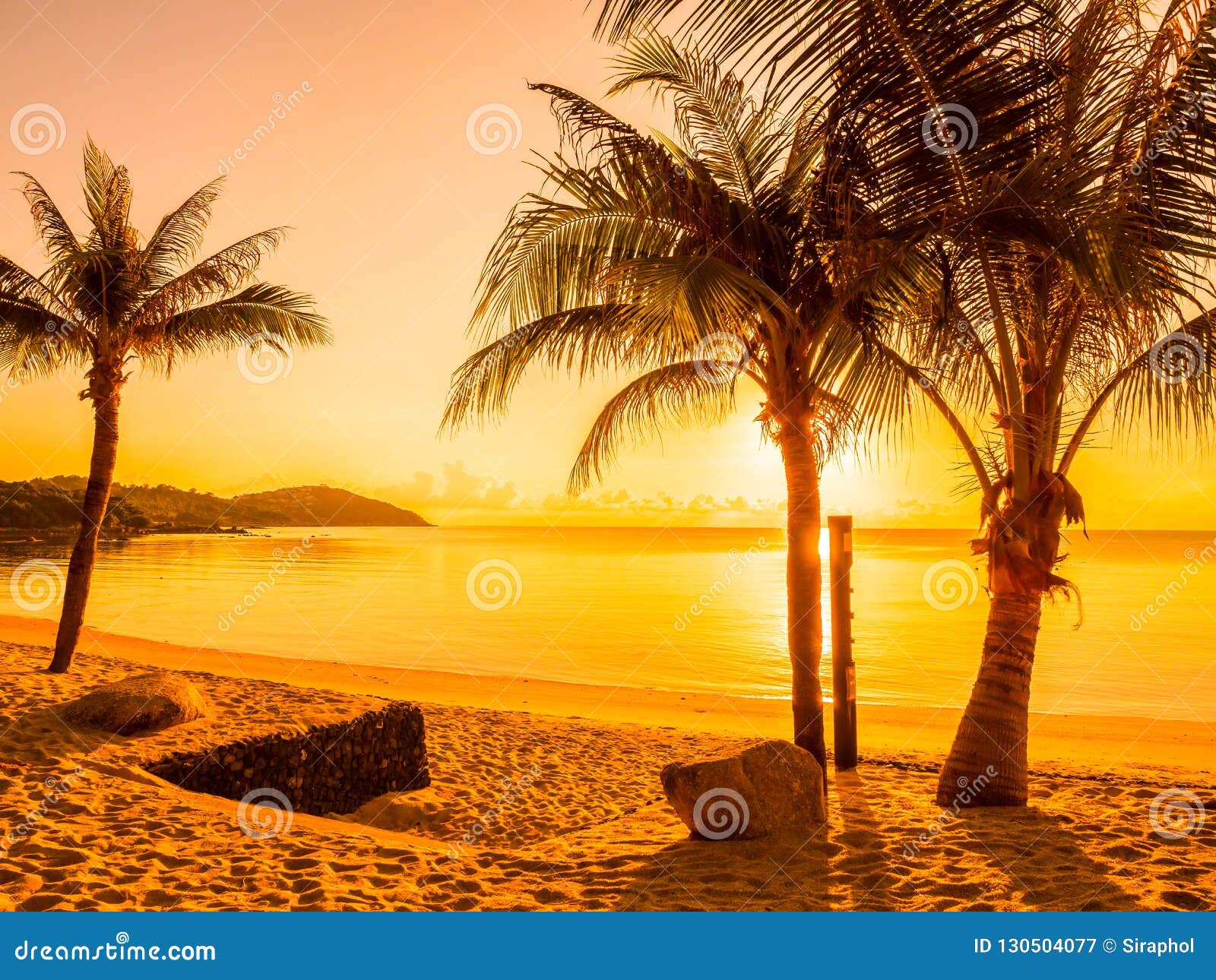 Beautiful Tropical Beach Sea And Ocean With Coconut Palm Tree At Stock