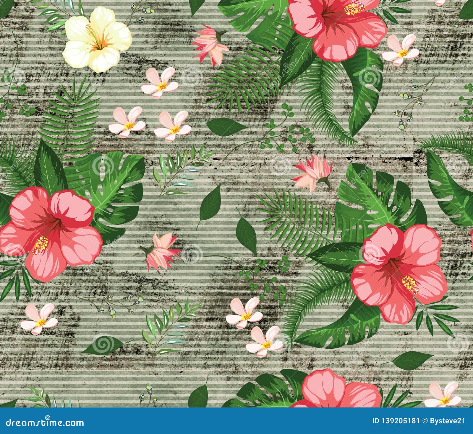 Beautiful Tropical Flower Pattern Lines Background White Stock