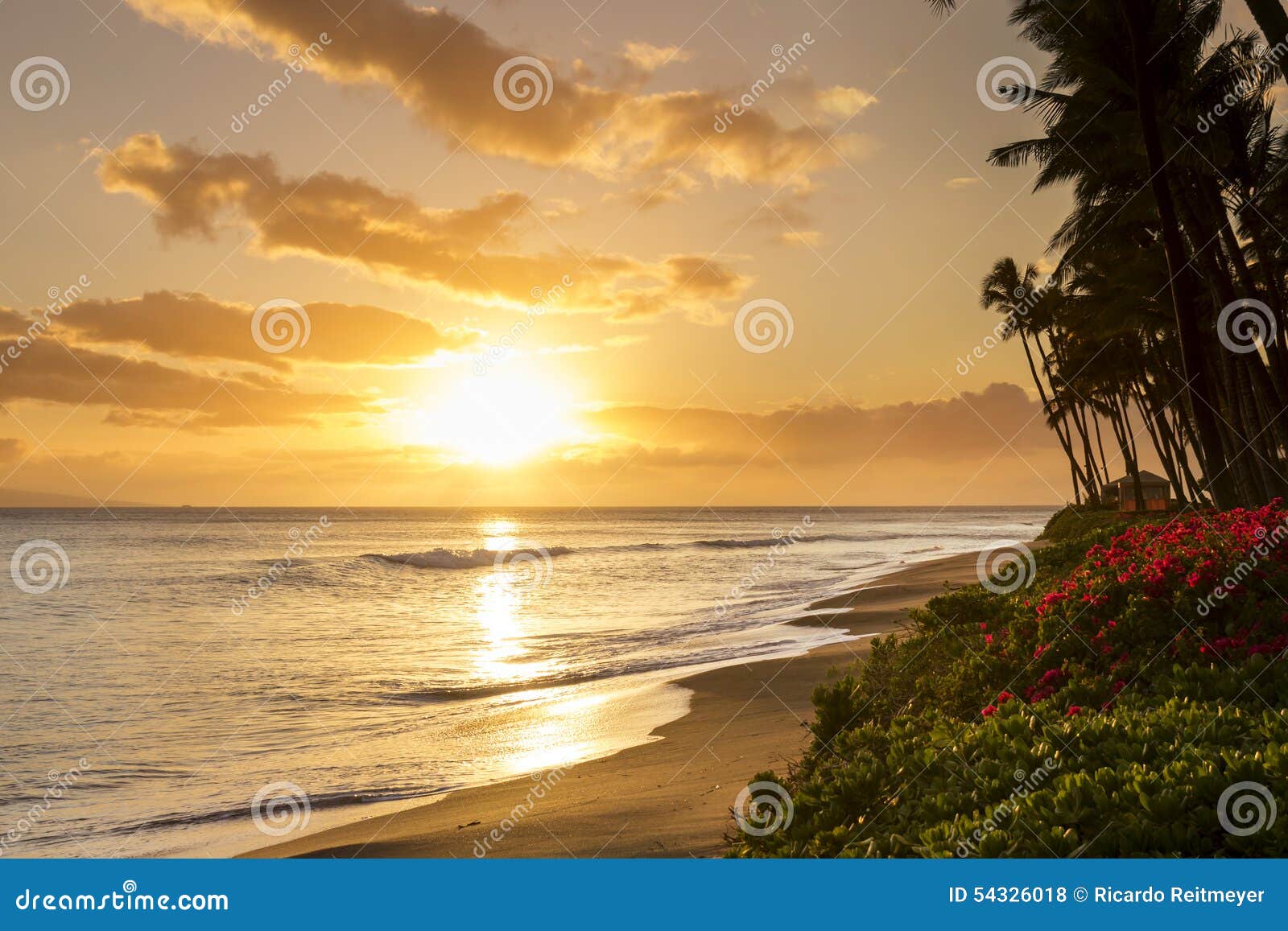 beautiful tropical sunset at kaanapali beach in maui hawaii