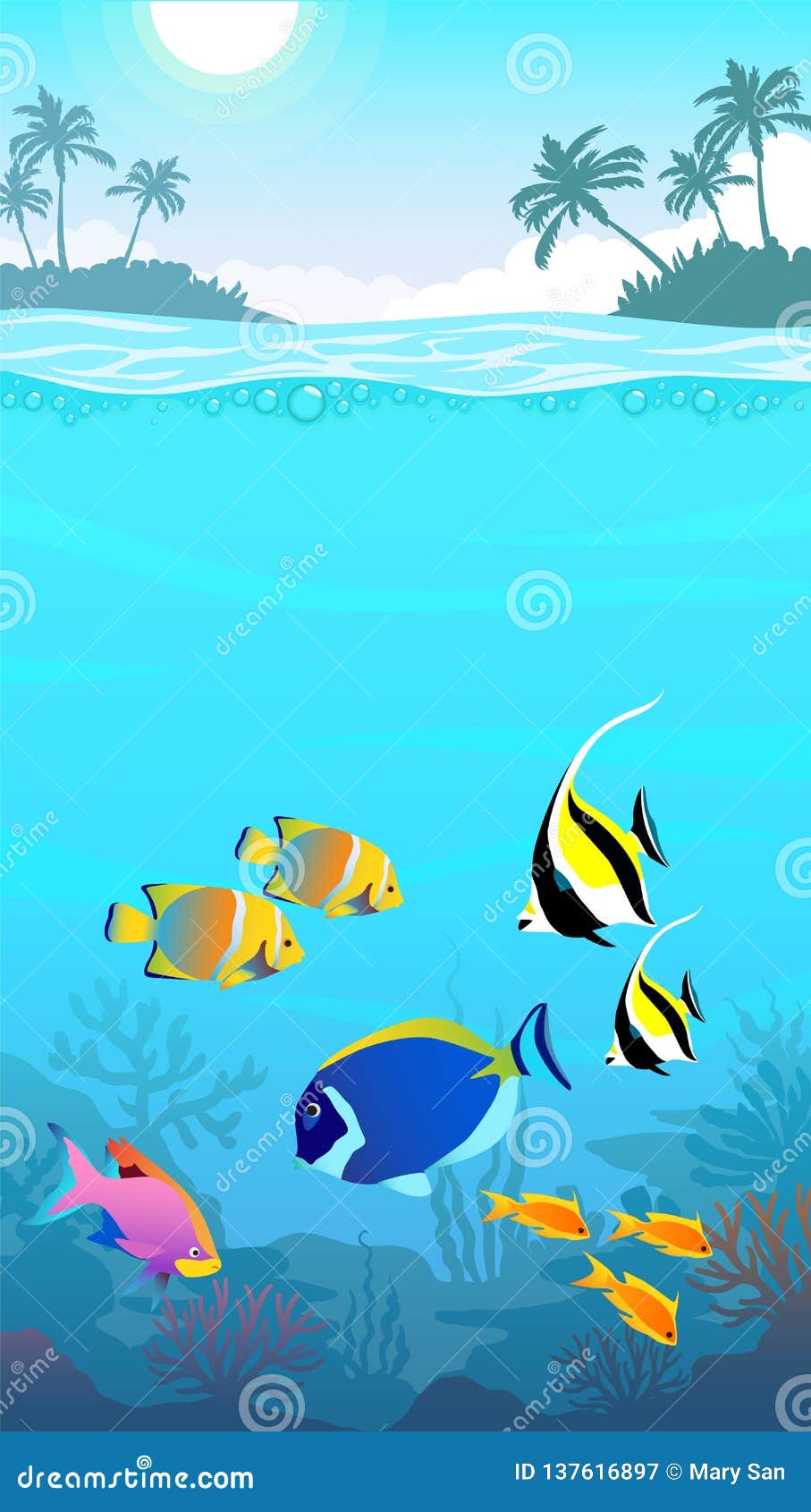 Beautiful Underwater World, Seascape, Fish and Sea Bottom Stock Vector -  Illustration of bottom, natural: 137616897