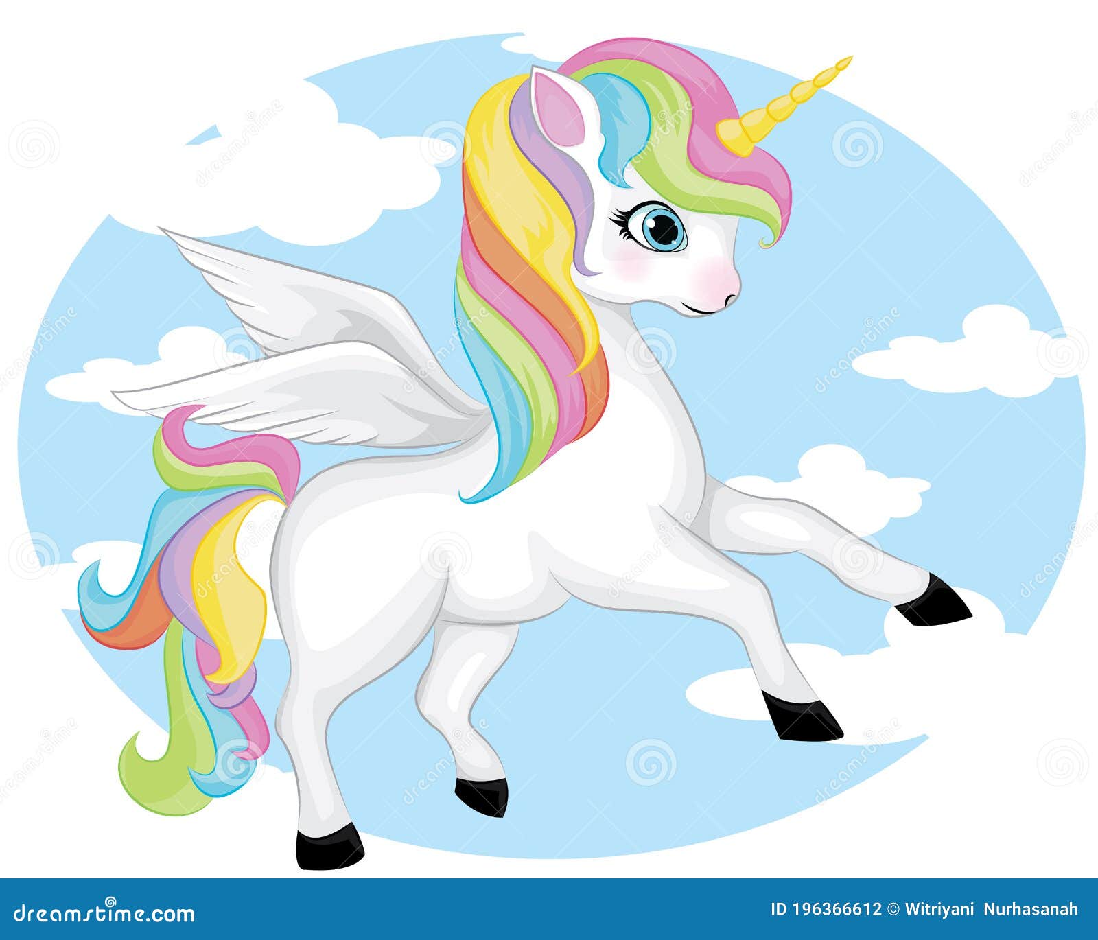 Beautiful Unicorn Cartoon on a Cloud. Design for Kids. Fashion ...