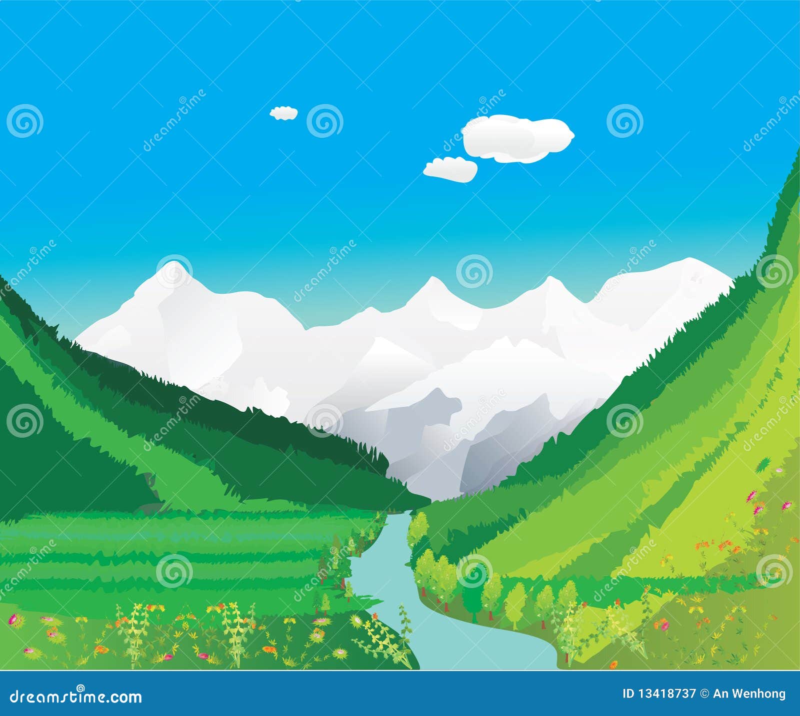 Beautiful Valley stock illustration. Illustration of canyons 13418737