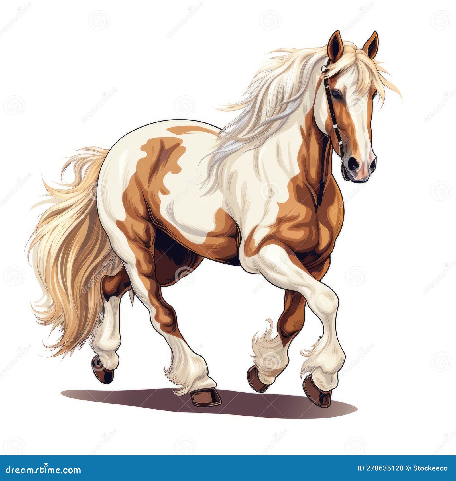 Beautiful Vanner Draft Horses Clip Art With Long Manes And Tails Stock ...