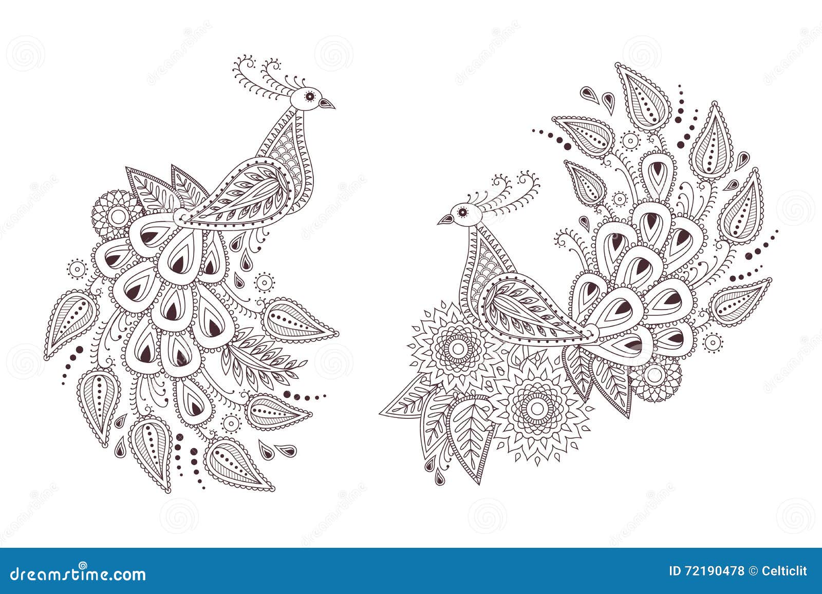 beautiful vector peacock birds in indian paisley style beautiful vector peacock birds in indian paisley style