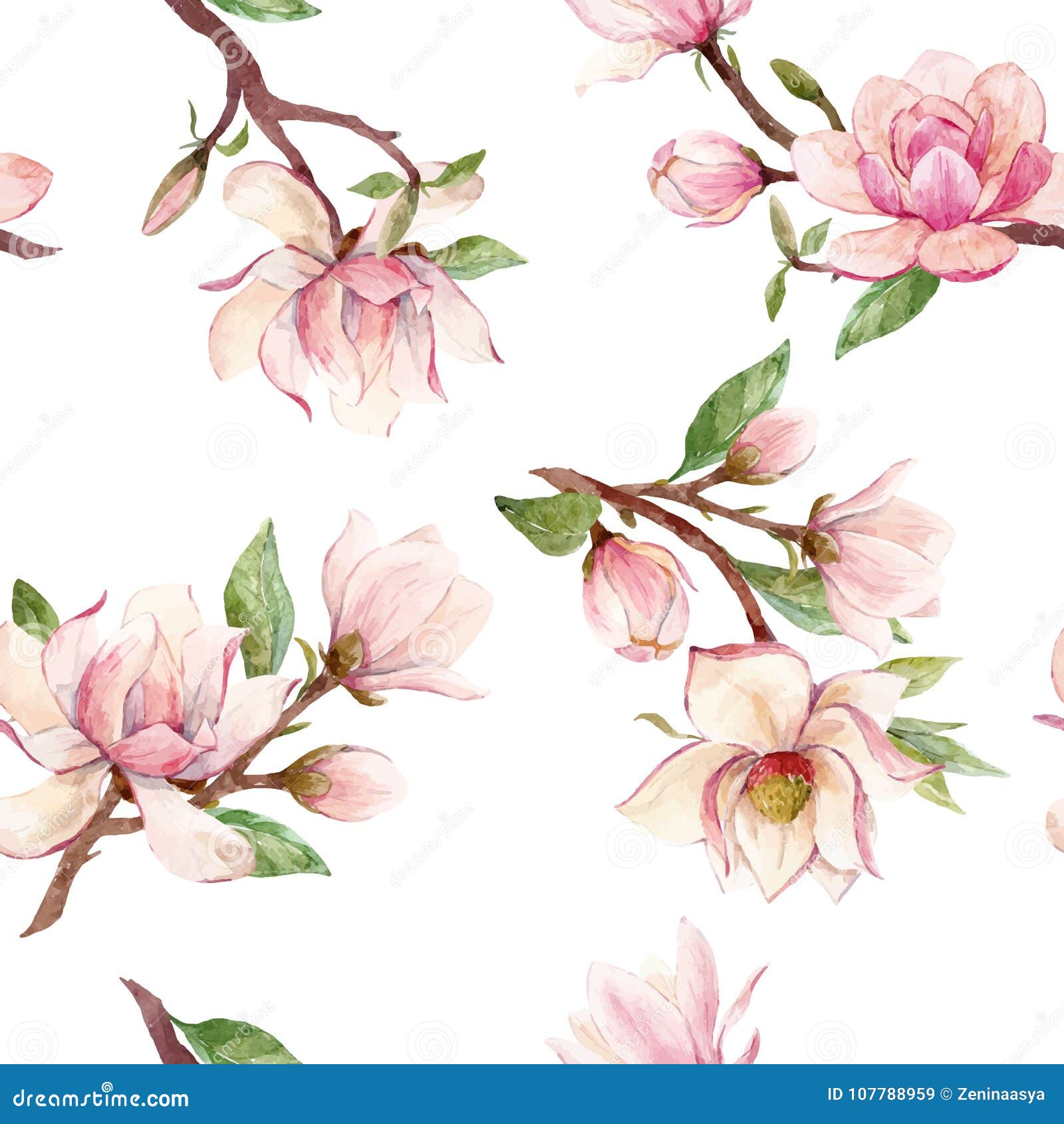 watercolor magnolia floral  pattern