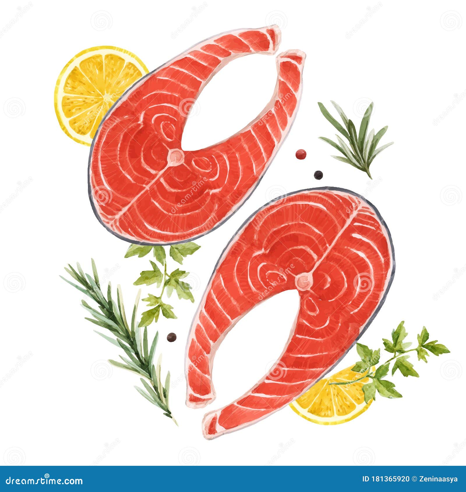 Beautiful Vector Stock Illustration with Watercolor Tasty Red Salmon ...