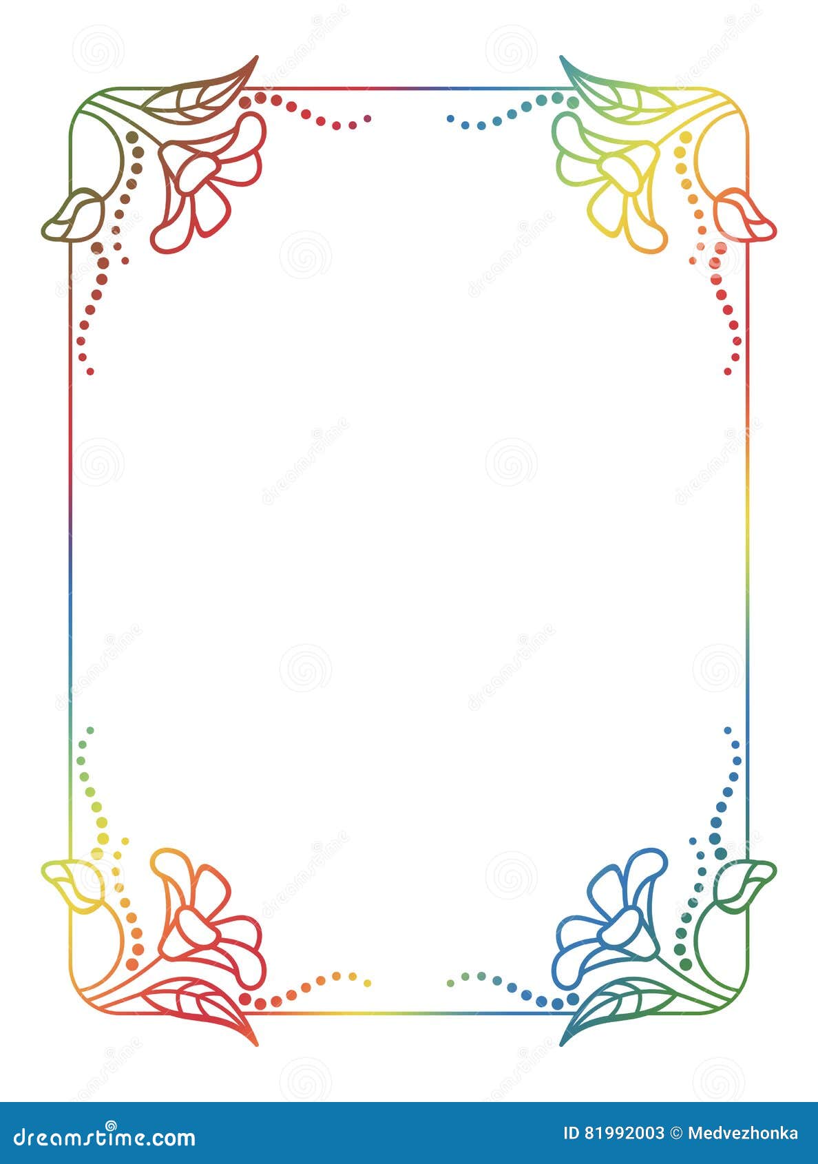 Beautiful Vertical Floral Frame with Gradient Fill. Stock Illustration