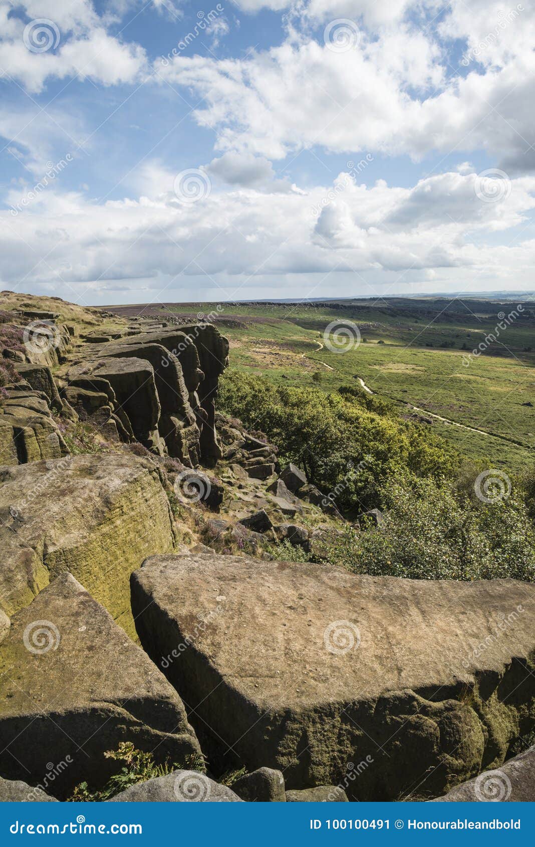 beautiful vibrant landscape image of burbage edge and rocks in s