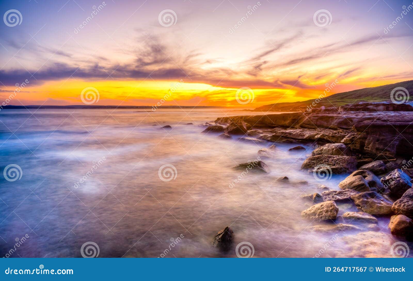 beautiful, vibrant sunset in the sky in kamay botany bay national park, australia