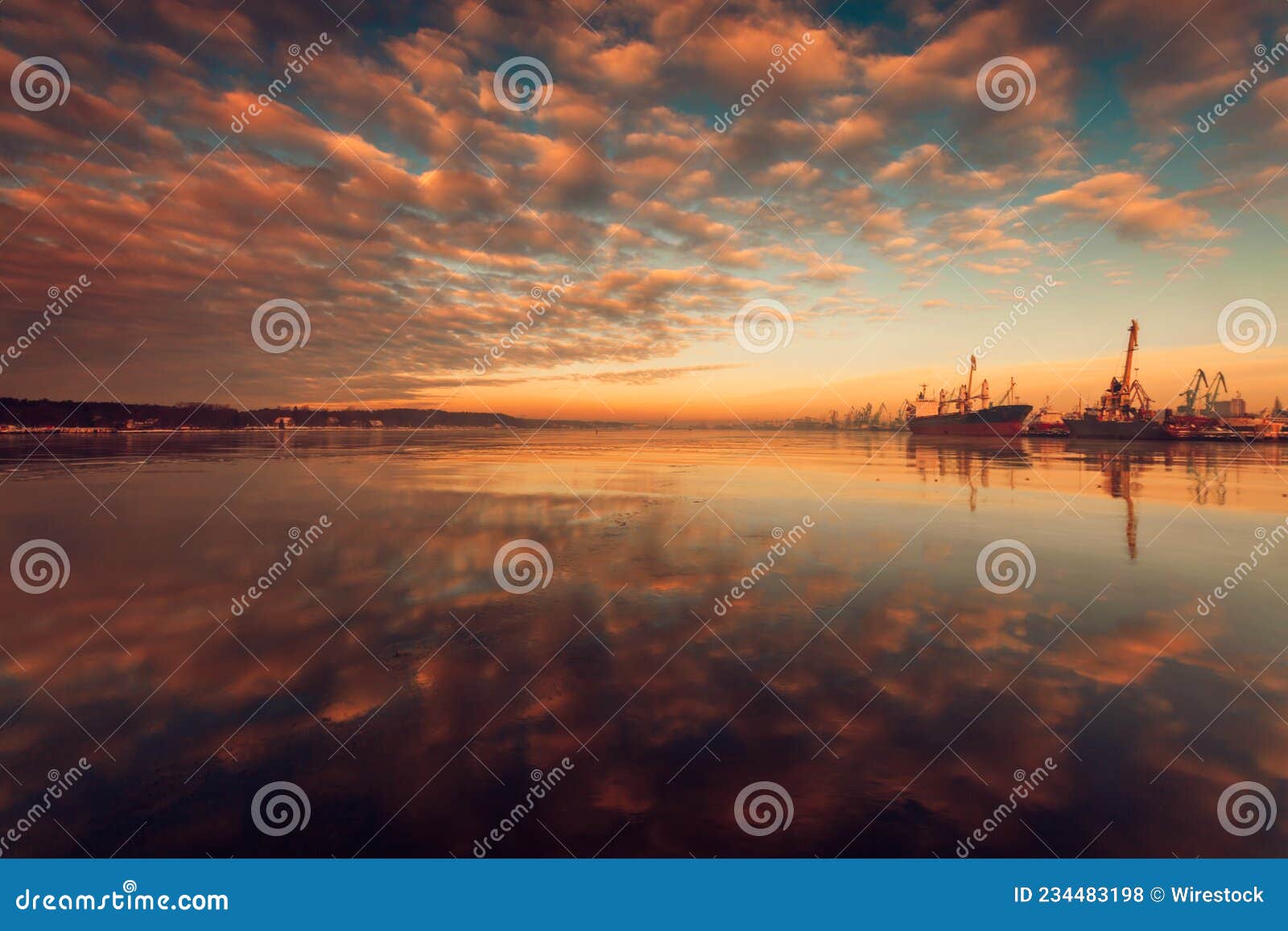 beautiful view of aquatory of the port of klaipeda, lithuania