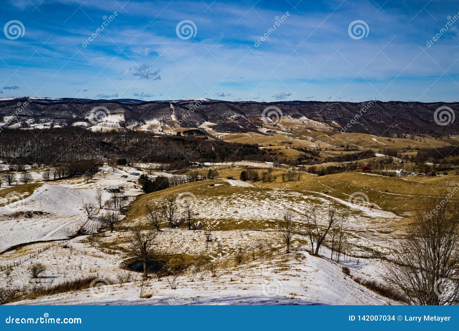 beautiful winter view of bluegrass valley