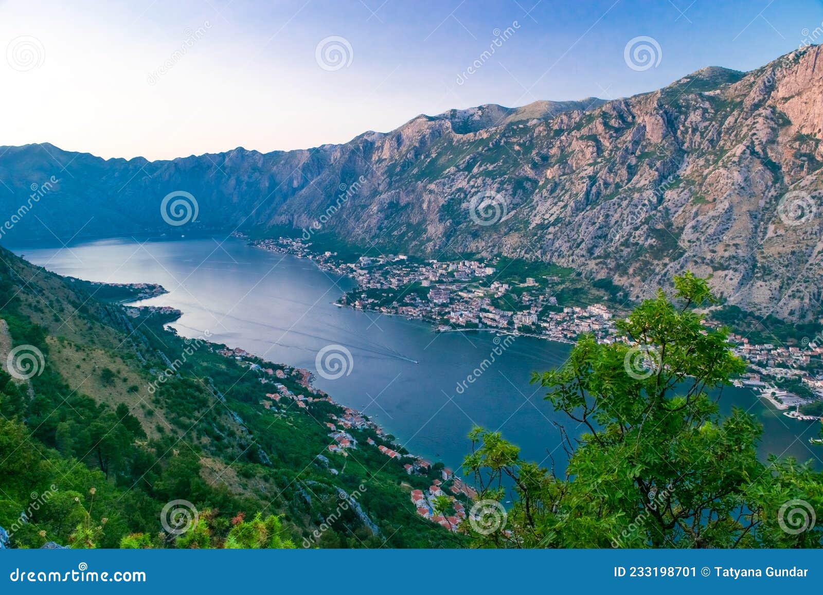beautiful view of boka kotorska bay at sunset from vrmac mountain. adriatic sea. dalmatia. balkan. montenegro