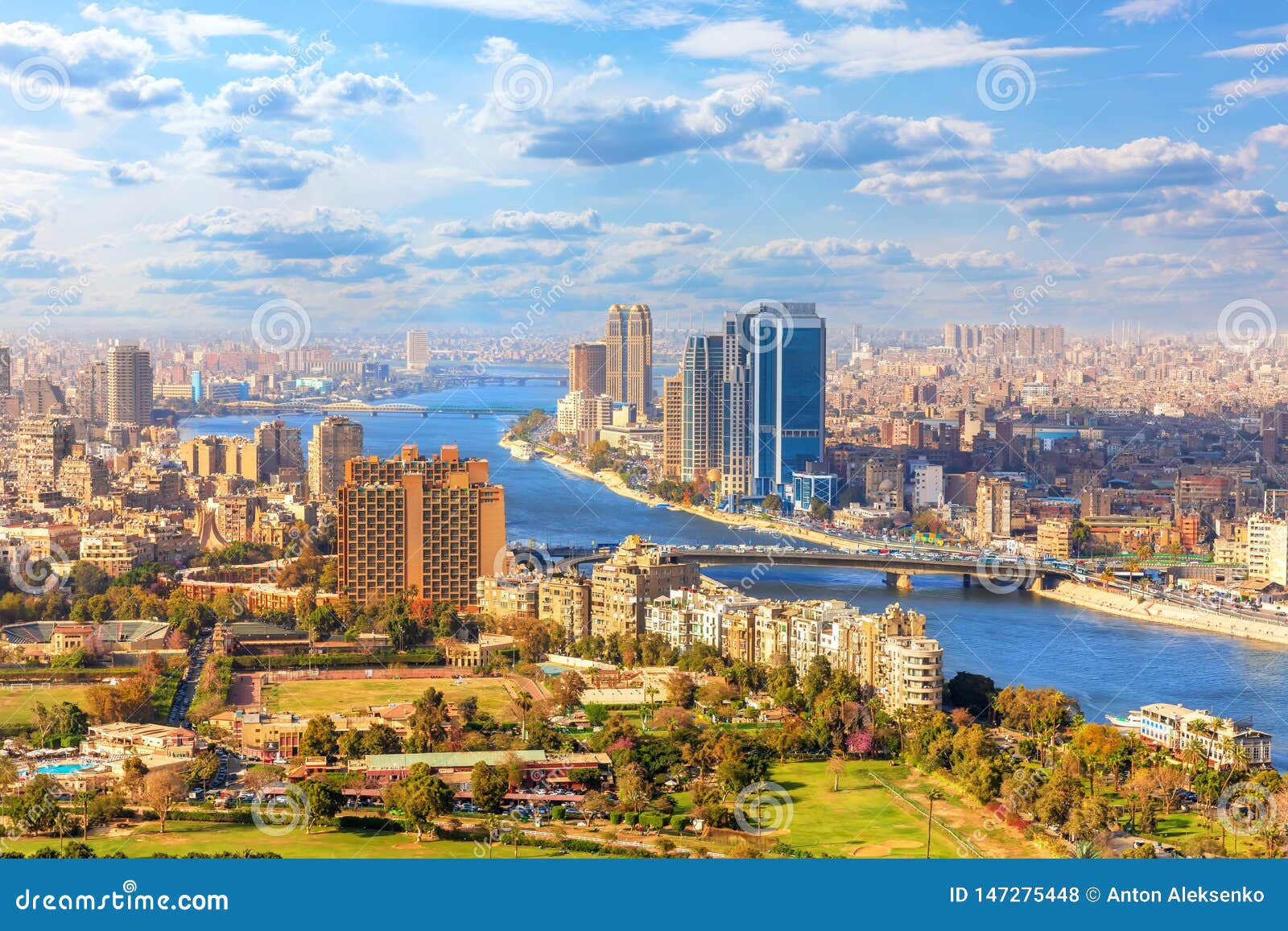 beautiful view of cairo and the nile from above, egypt
