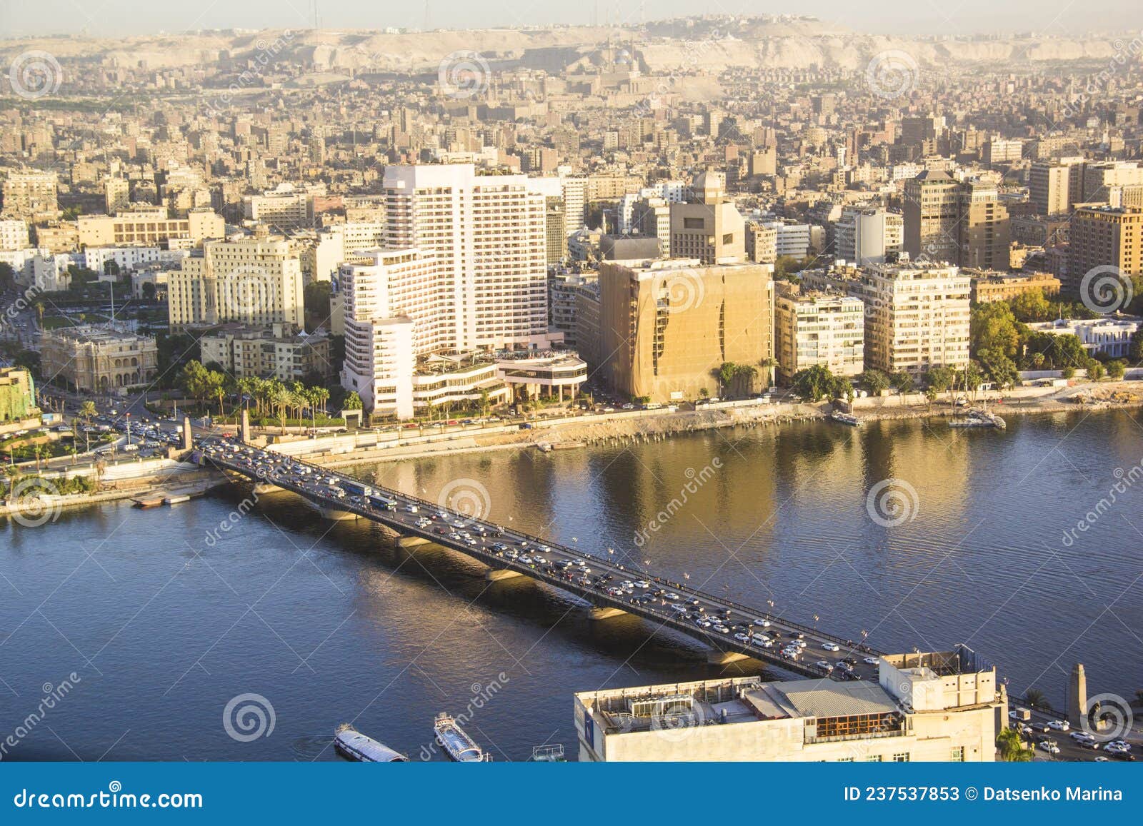 beautiful view of the center of cairo and zamalek island from the cairo tower in cairo