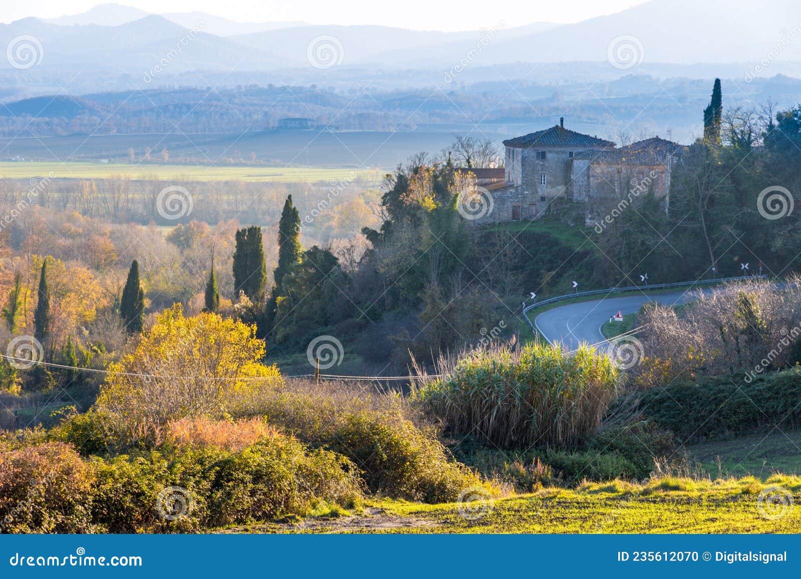 beautiful view of country hills in fall near frosini, siena province, italy