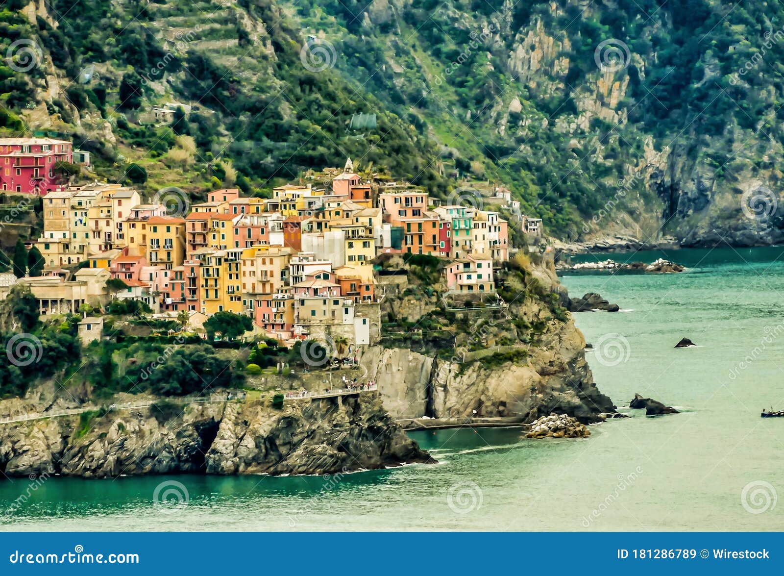 beautiful view of the houses in parco nazionale delle cinque terre by the sea, fornacchi, italy