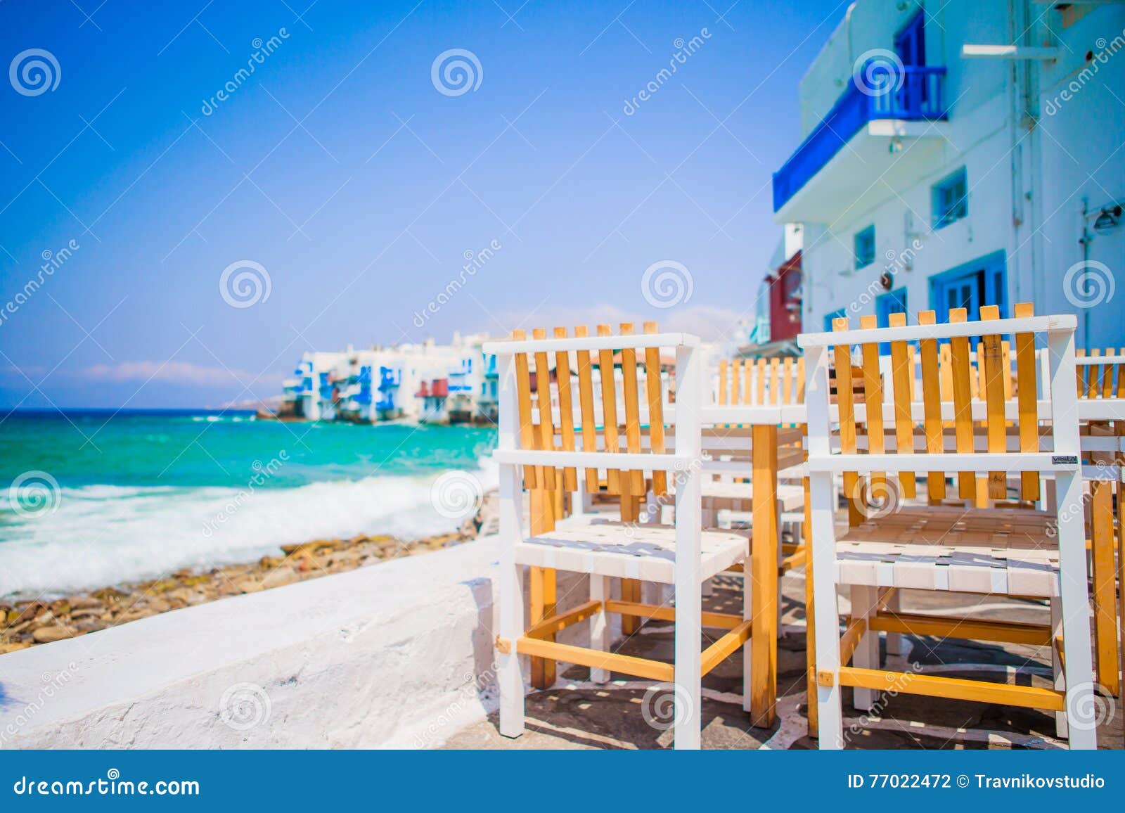 Beautiful View of Little Venice from a Restaurant in Mykonos Island in