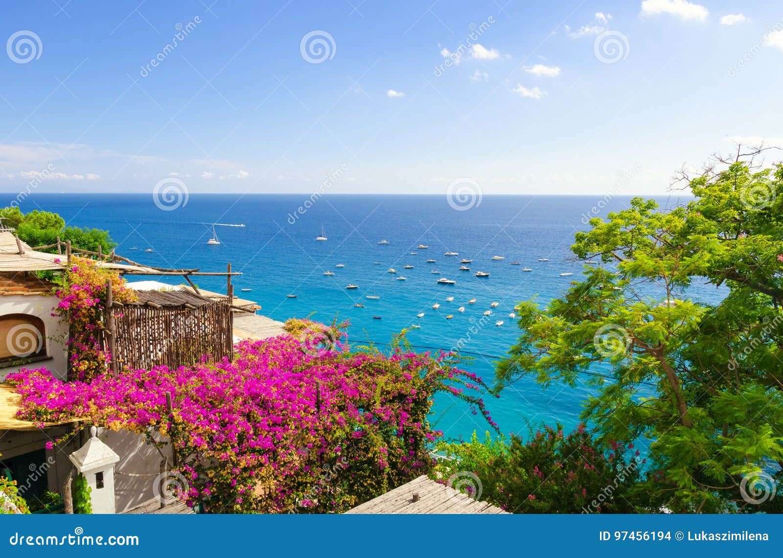 Beautiful View Of The Colorful Houses And Mediterranean Sea In