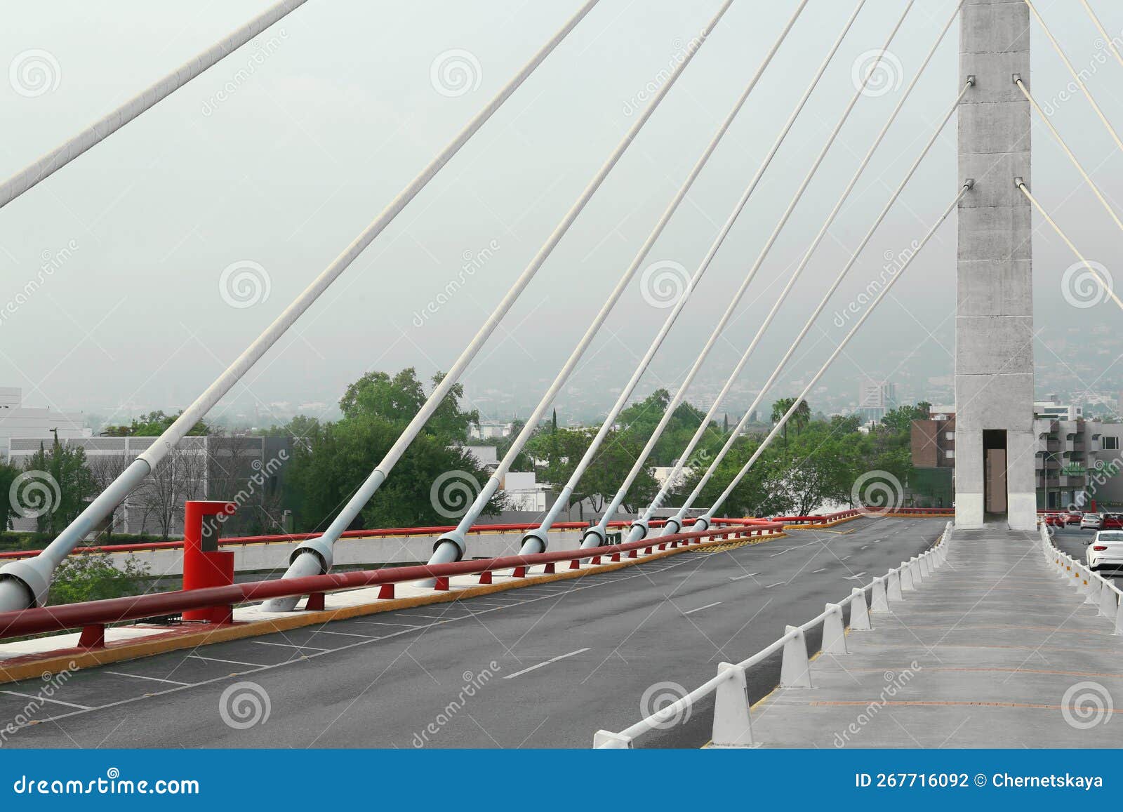 beautiful view of modern bridge with asphalt road near mountain