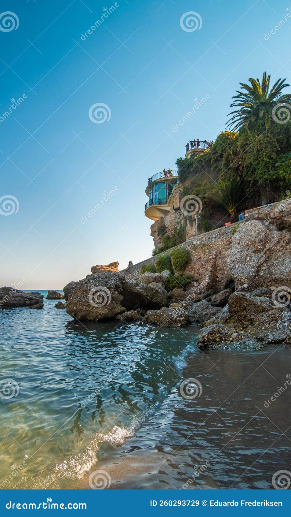 beautiful view of nerja beach with the balcony of europe (balcÃÂ³n de europa) above