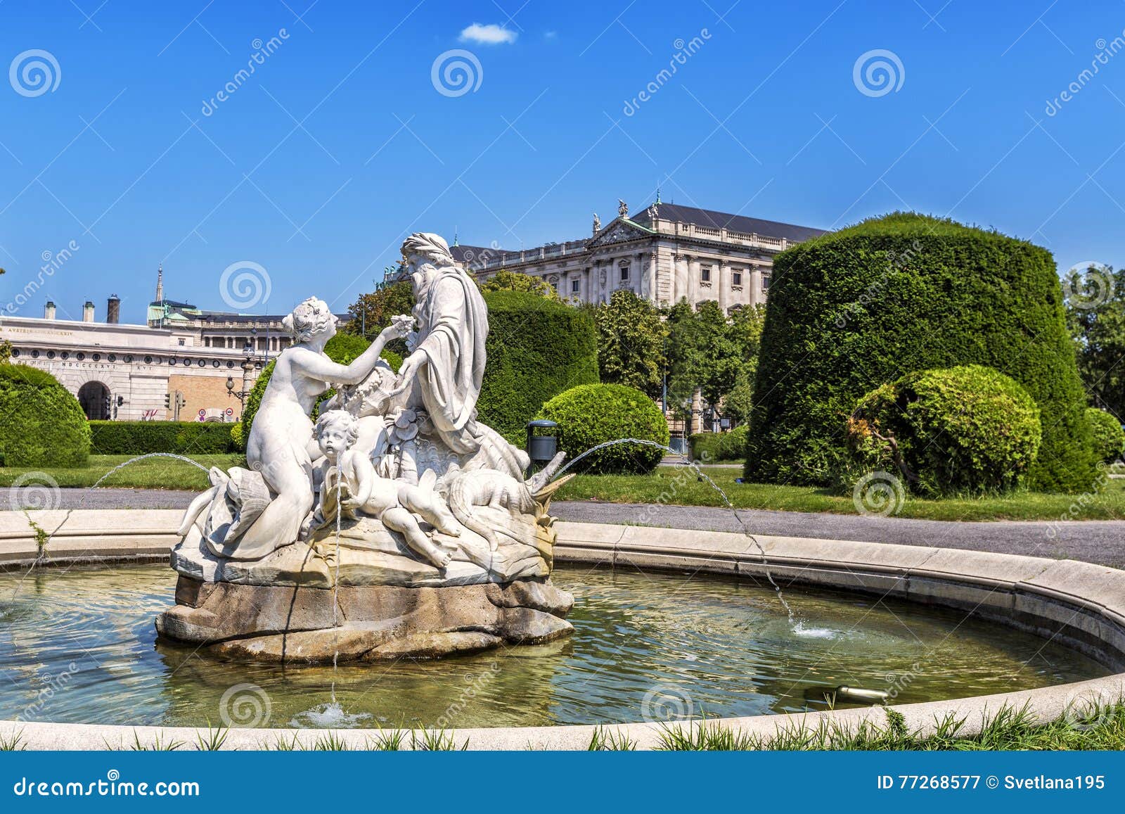 beautiful view of park maria-theresien-platz and sculpture in vi