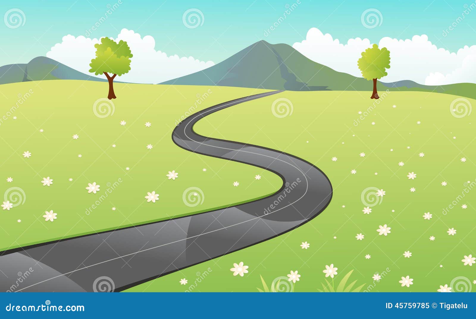 Beautiful View of the Paved Road Cartoon Stock Vector - Illustration of  hill, outdoor: 45759785