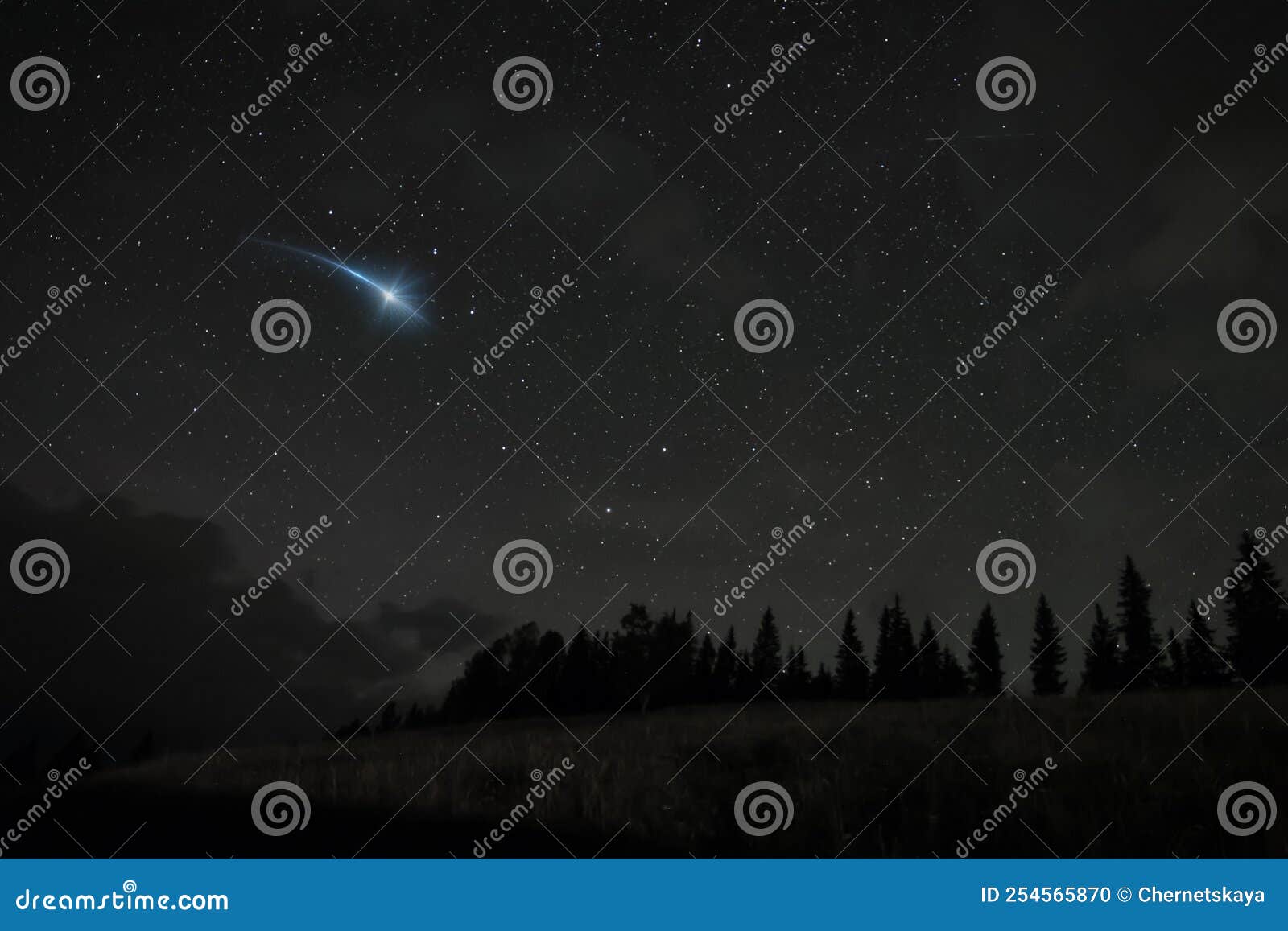 Beautiful View of Shooting Star in Night Sky Stock Photo Image of