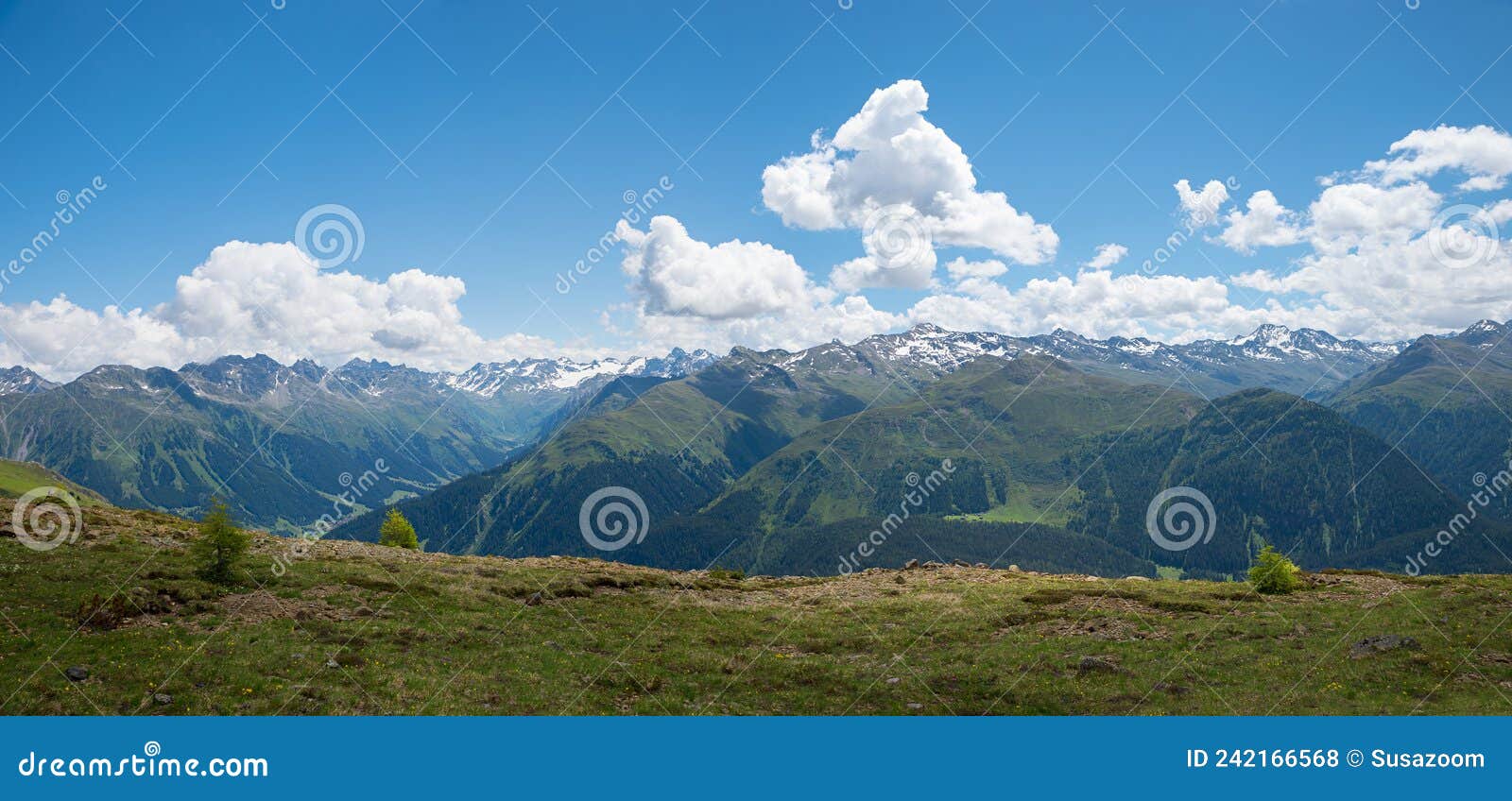 beautiful view to albula alps, from parsenn mountain ridge trail, switzerland