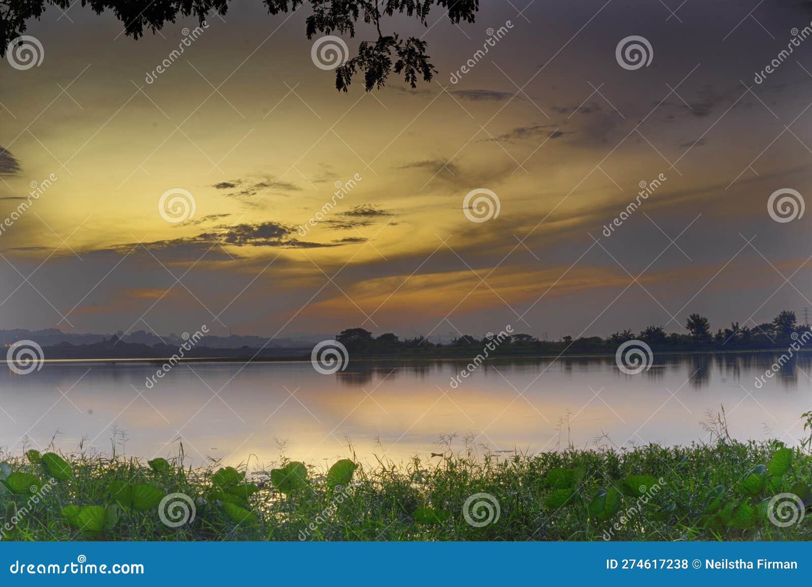 beautiful view of waduk bunder or water dam bunder in gresik, east java, indonesia.