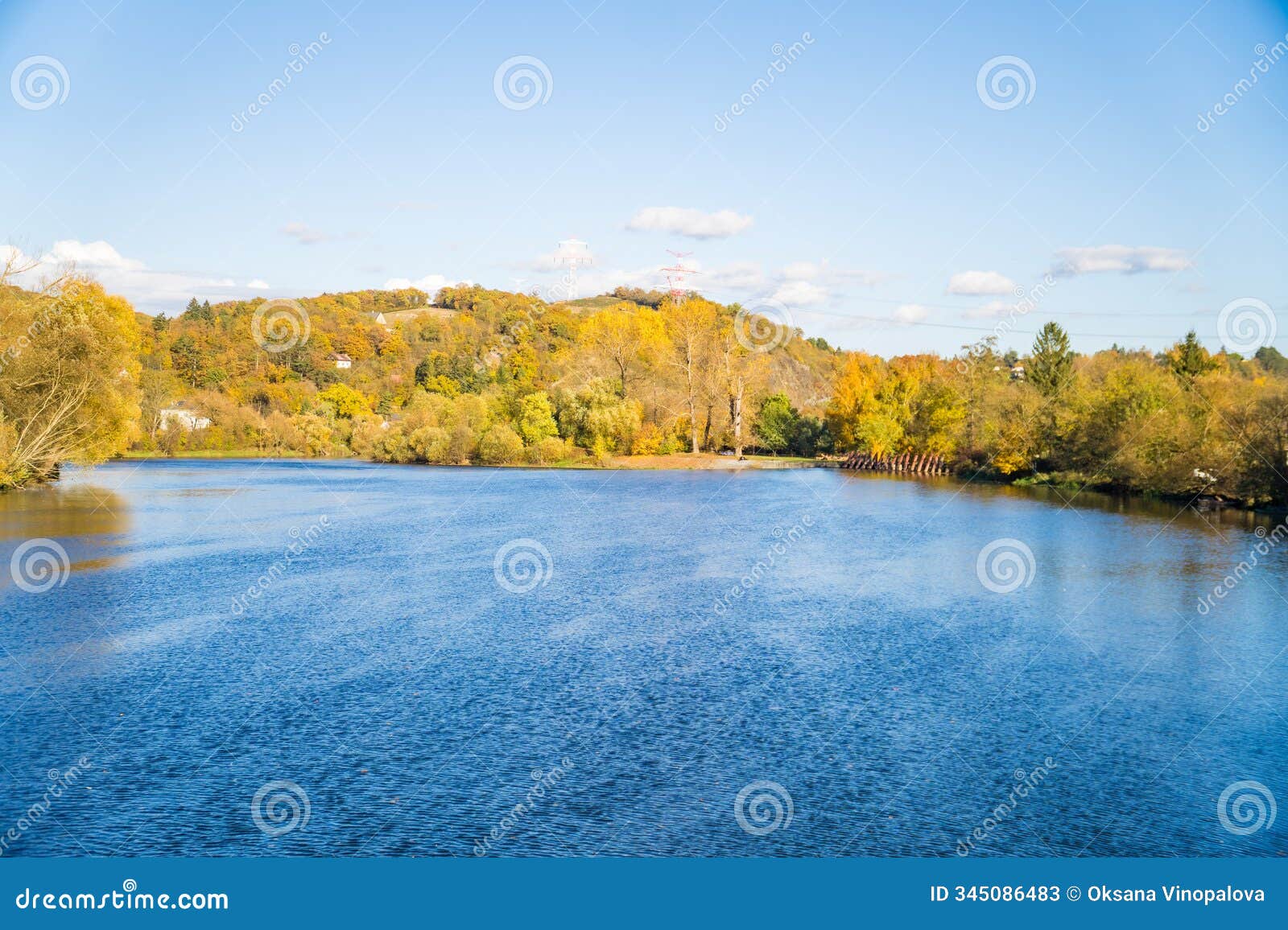 beautiful views of the autumn river berounka, forest and mountains, czech.