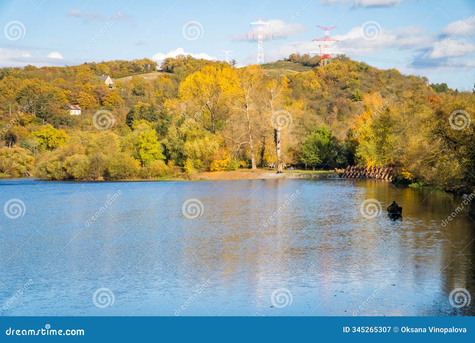 beautiful views of the autumn river berounka, forest and mountains, czech.