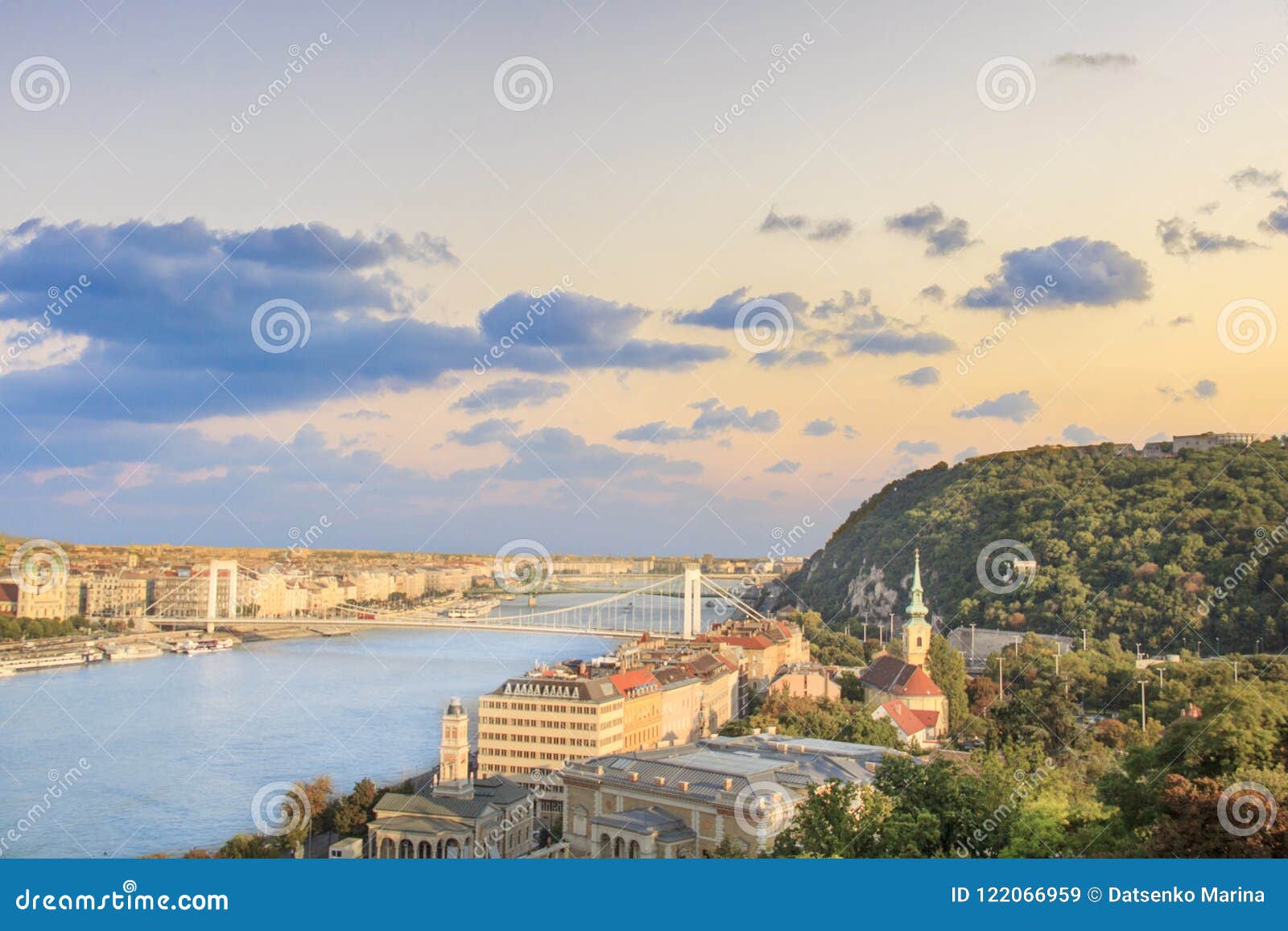 beautiful views of the danube and the gellrt hill in budapest, hungary