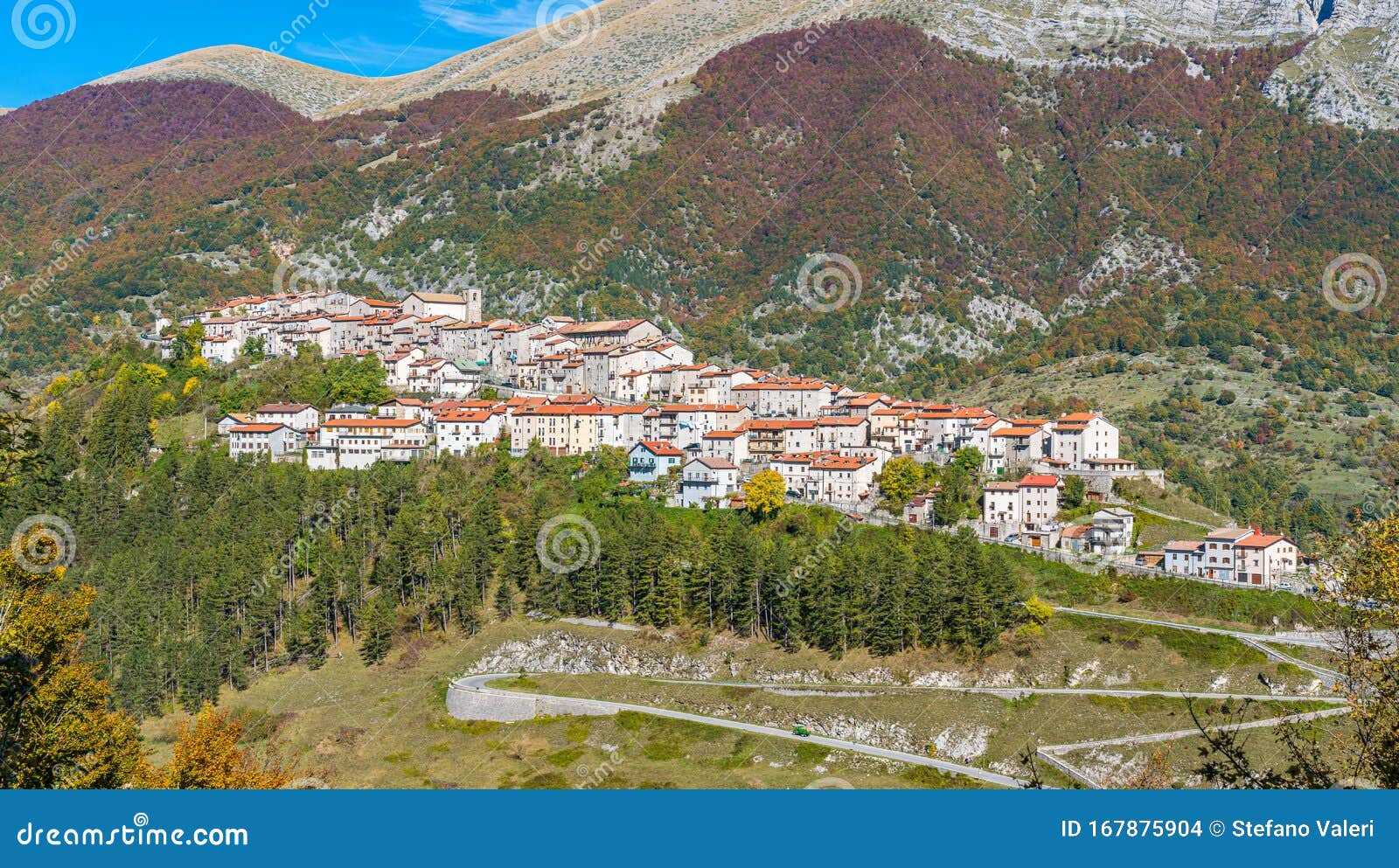 the beautiful village of opi on a sunny autumn afternoon. abruzzo, italy.