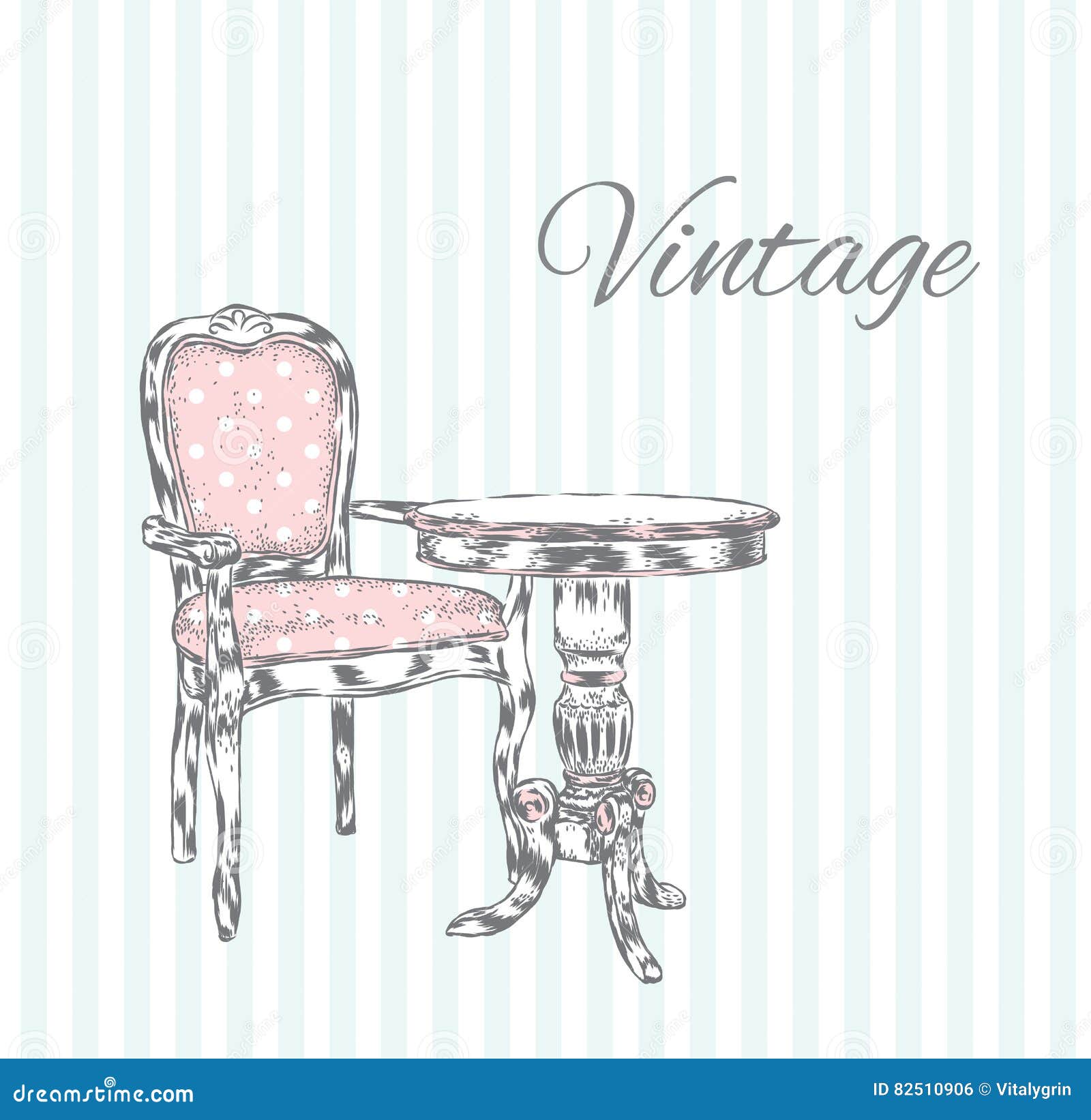 Beautiful Vintage Desk And Chair Antique Furniture Stock Vector