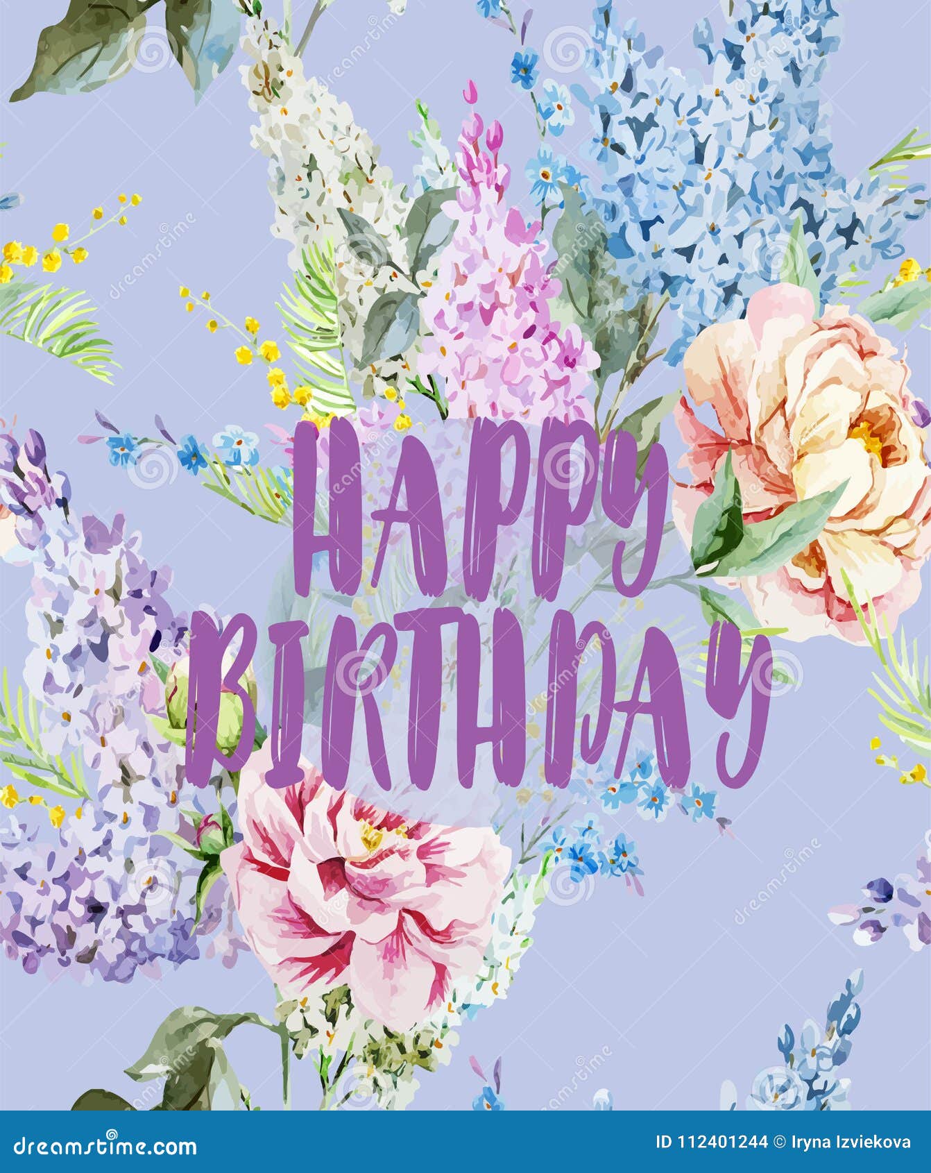 Beautiful Vintage Postcard With A Happy Birthday Watercolor Flowers Stock Vector Illustration Of Postcard Birth