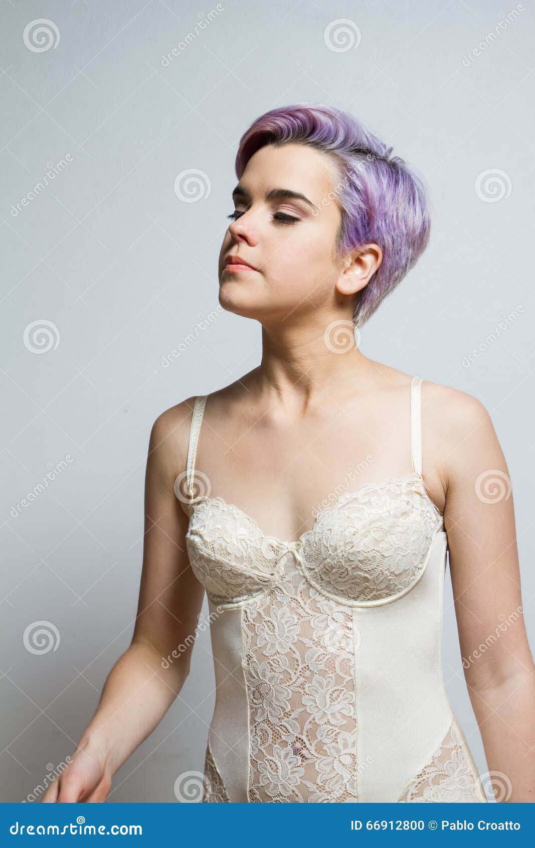 Beautiful Violet Short Haired Girl Indoors Stock Photo Image Of