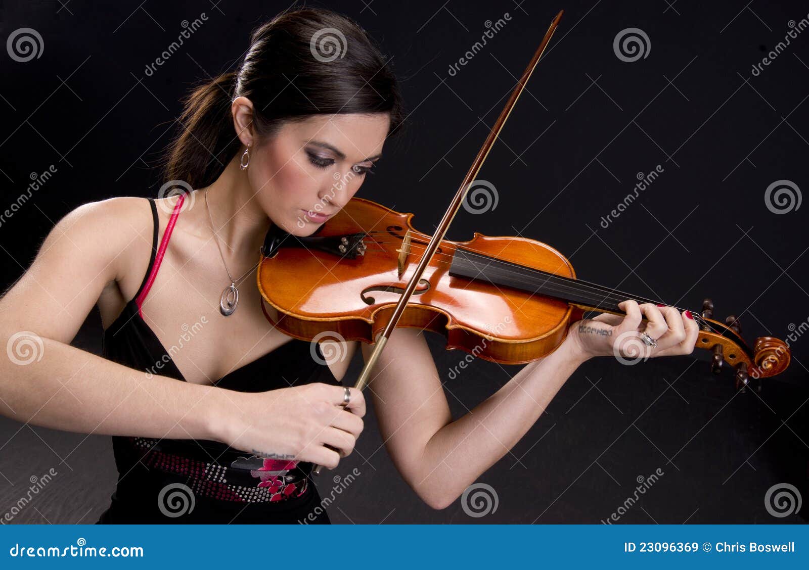 Beautiful Violinist Plays Musci on Stringed Instru Stock Image Image