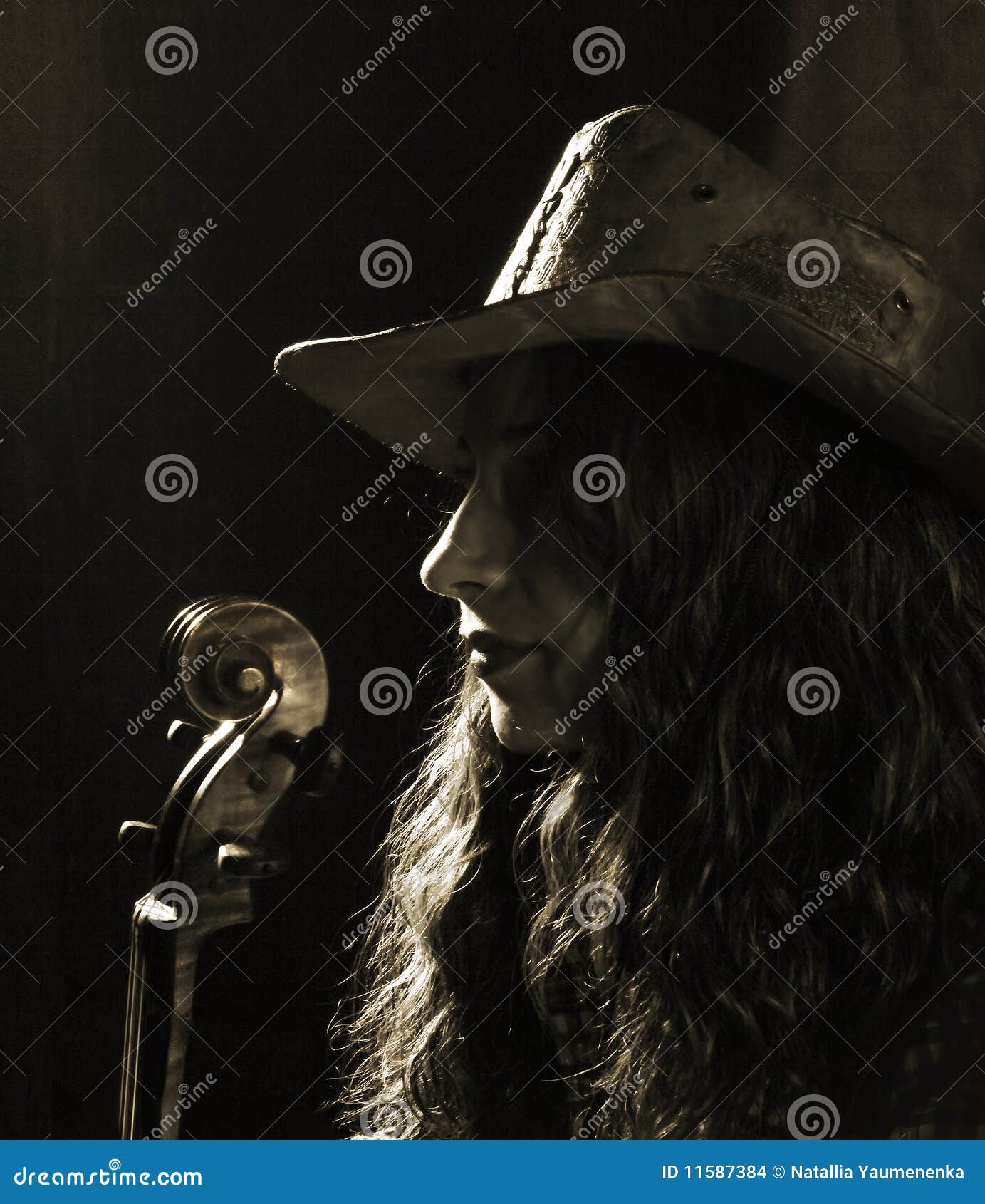 Beautiful Violinist Girl In Yellow Concert Dress Is Playing Electric