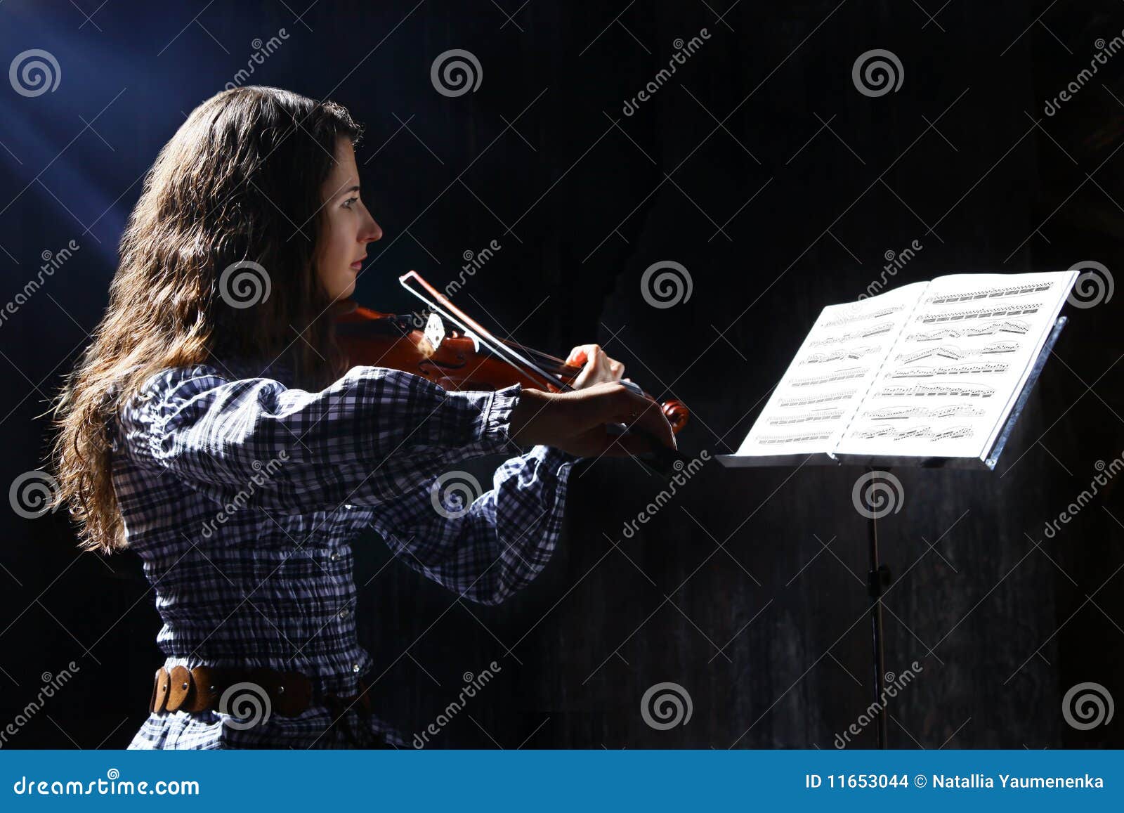 Beautiful Violinist Girl In Yellow Concert Dress Is Playing Electric