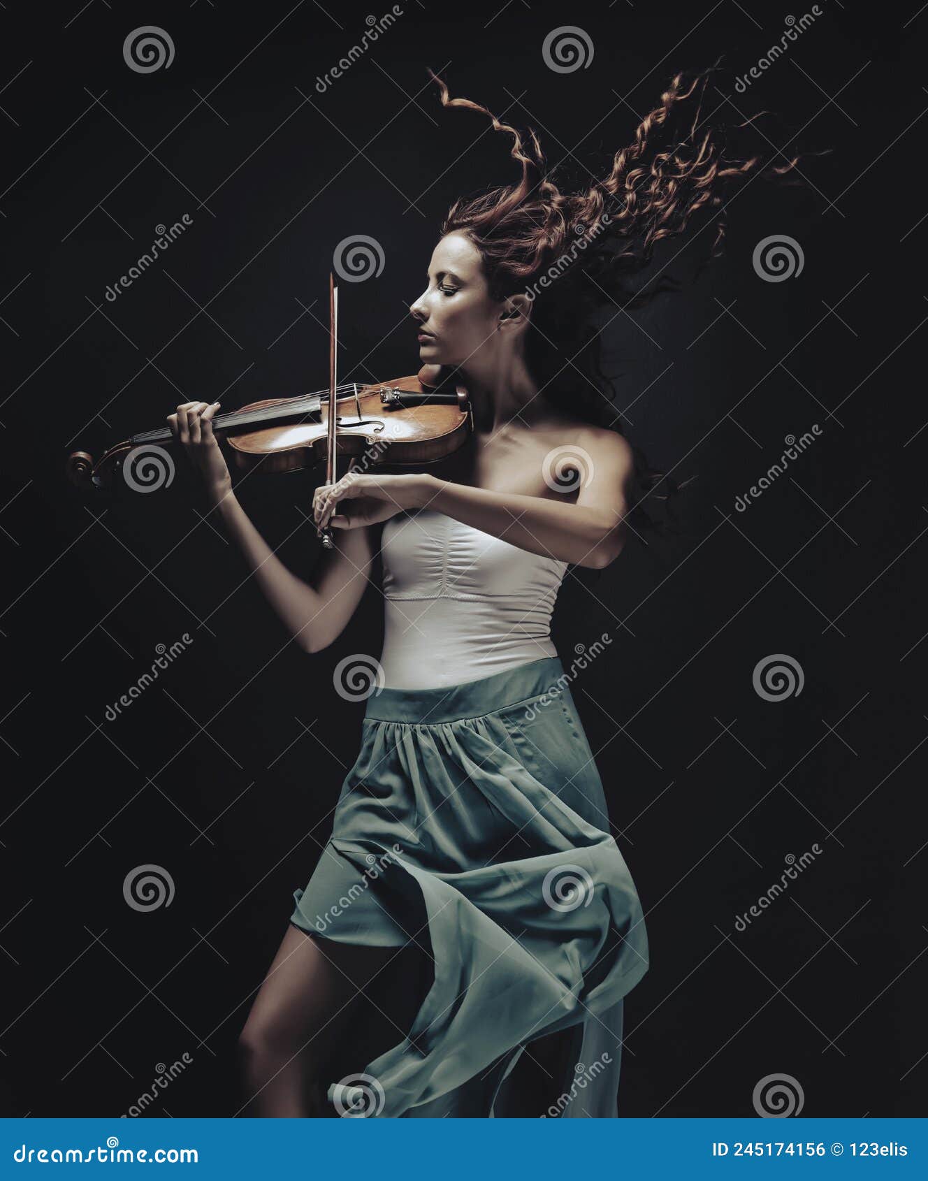 beautiful violinist woman portrait
