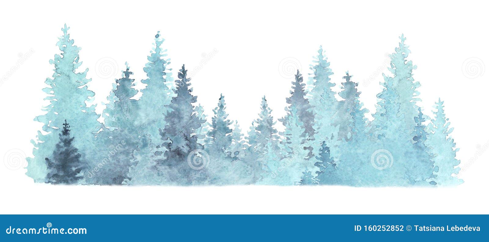 beautiful watercolor coniferous forest , christmas fir trees, winter nature, holiday background, conifer, snow, outdoo