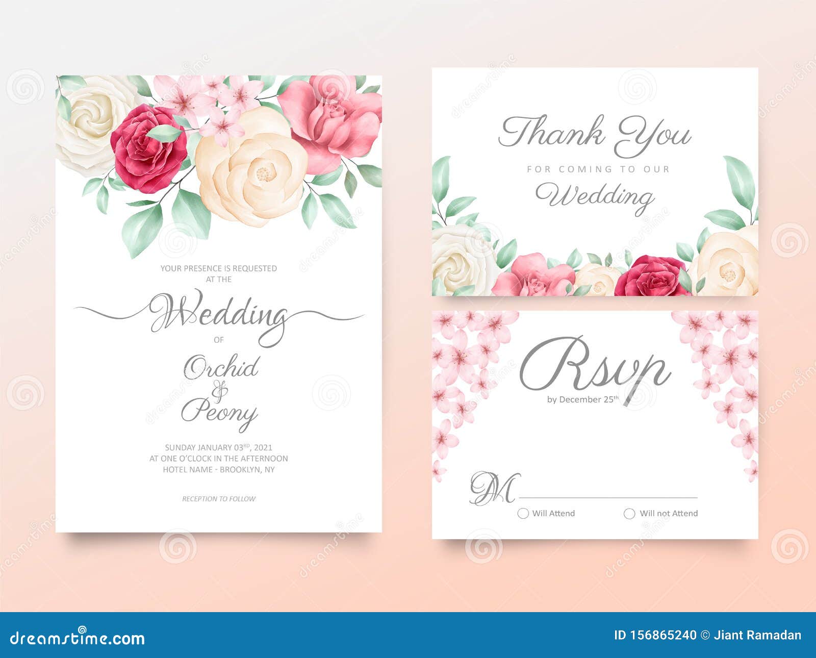 Beautiful Watercolor Floral Wedding Invitation Cards Template Set Inside Wedding Rsvp Postcard Template Free