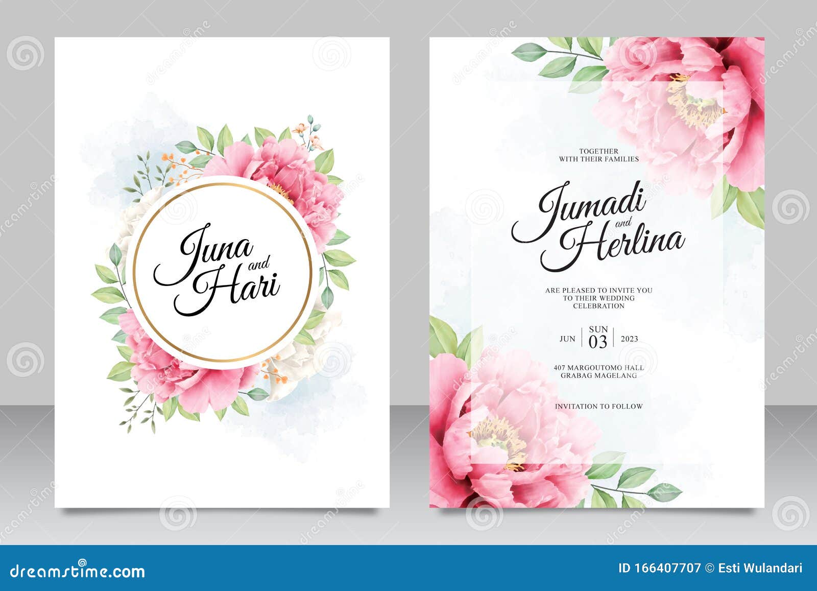 beautiful watercolor peonies wedding invitation