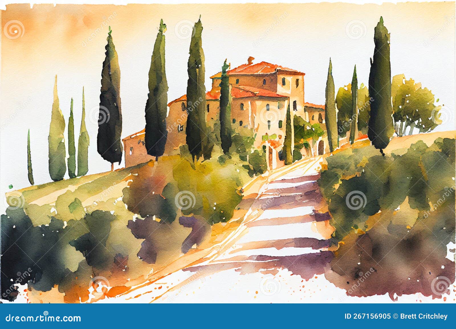tuscany scene lanscape tuscan watercolor watercolour