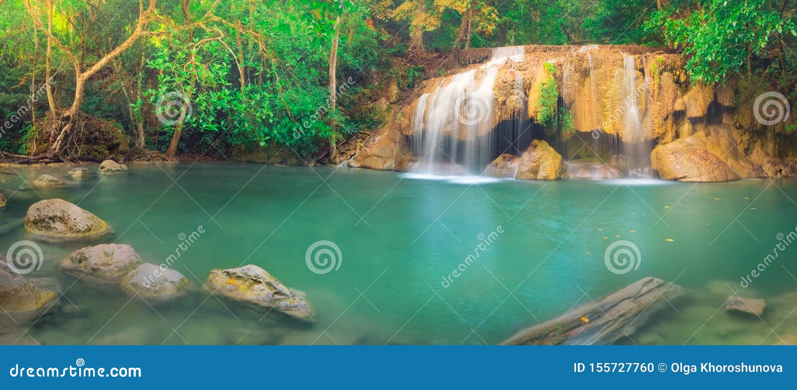 beautiful waterfall at erawan national park, thailand