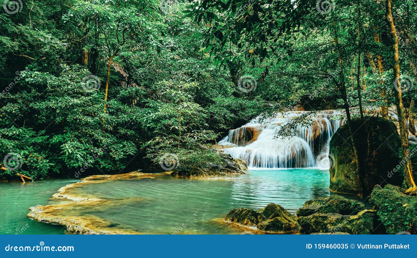 Beautiful Waterfall in Green Forest Stock Image - Image of fresh, travel:  159460035