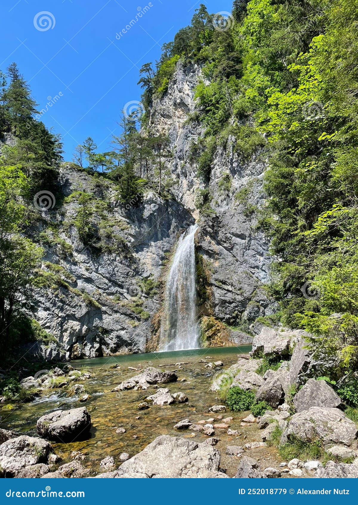 beautiful waterfall on rock in forest