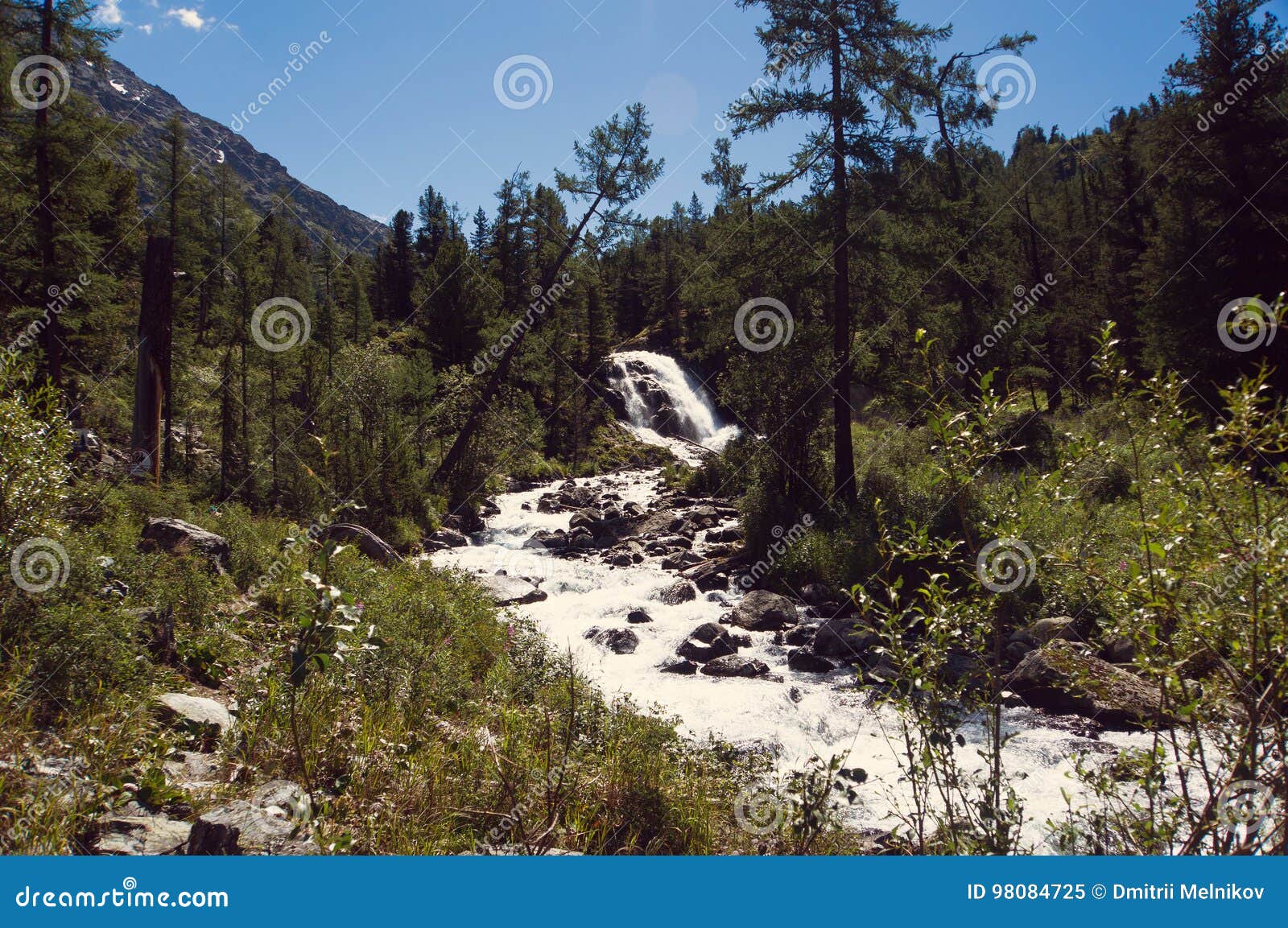 Beautiful Waterfall In A Wood On The Italian Dolomites Royalty Free
